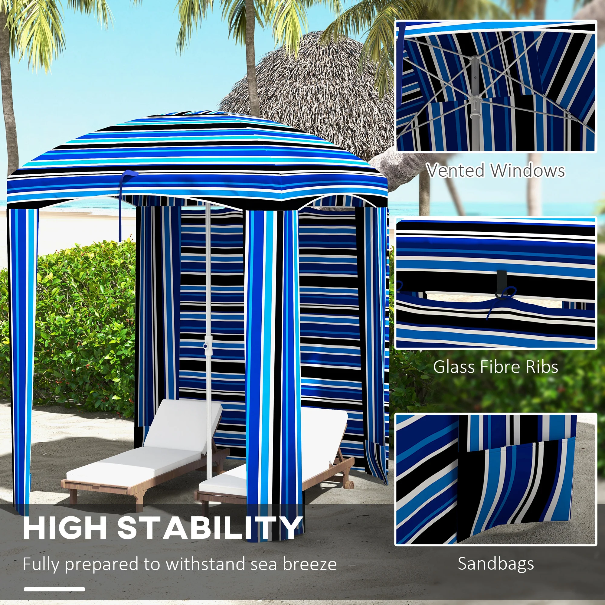 5.9' x 5.9' Portable Beach Cabana Umbrella, Blue Stripe - Image 7