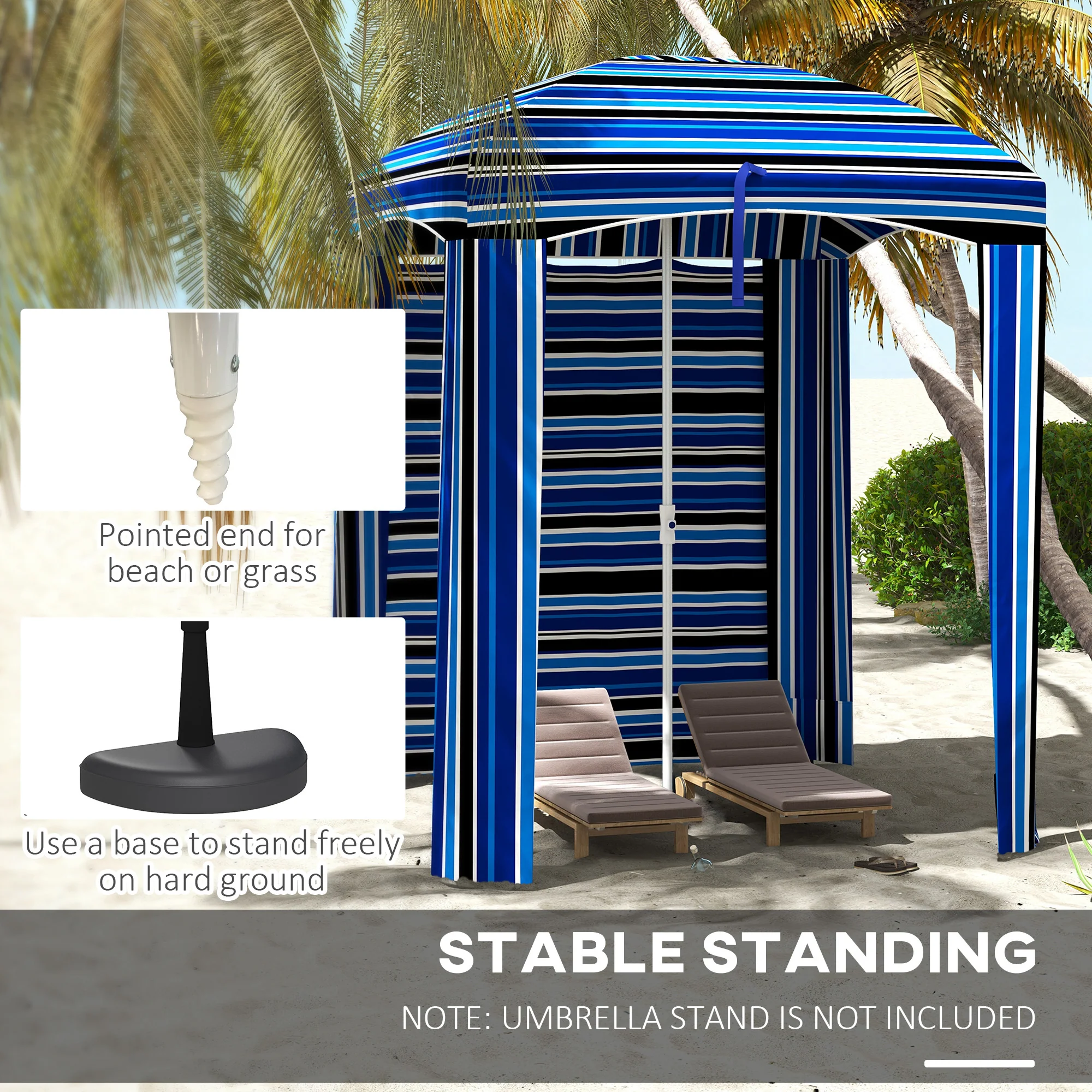5.9' x 5.9' Portable Beach Cabana Umbrella, Blue Stripe - Image 9