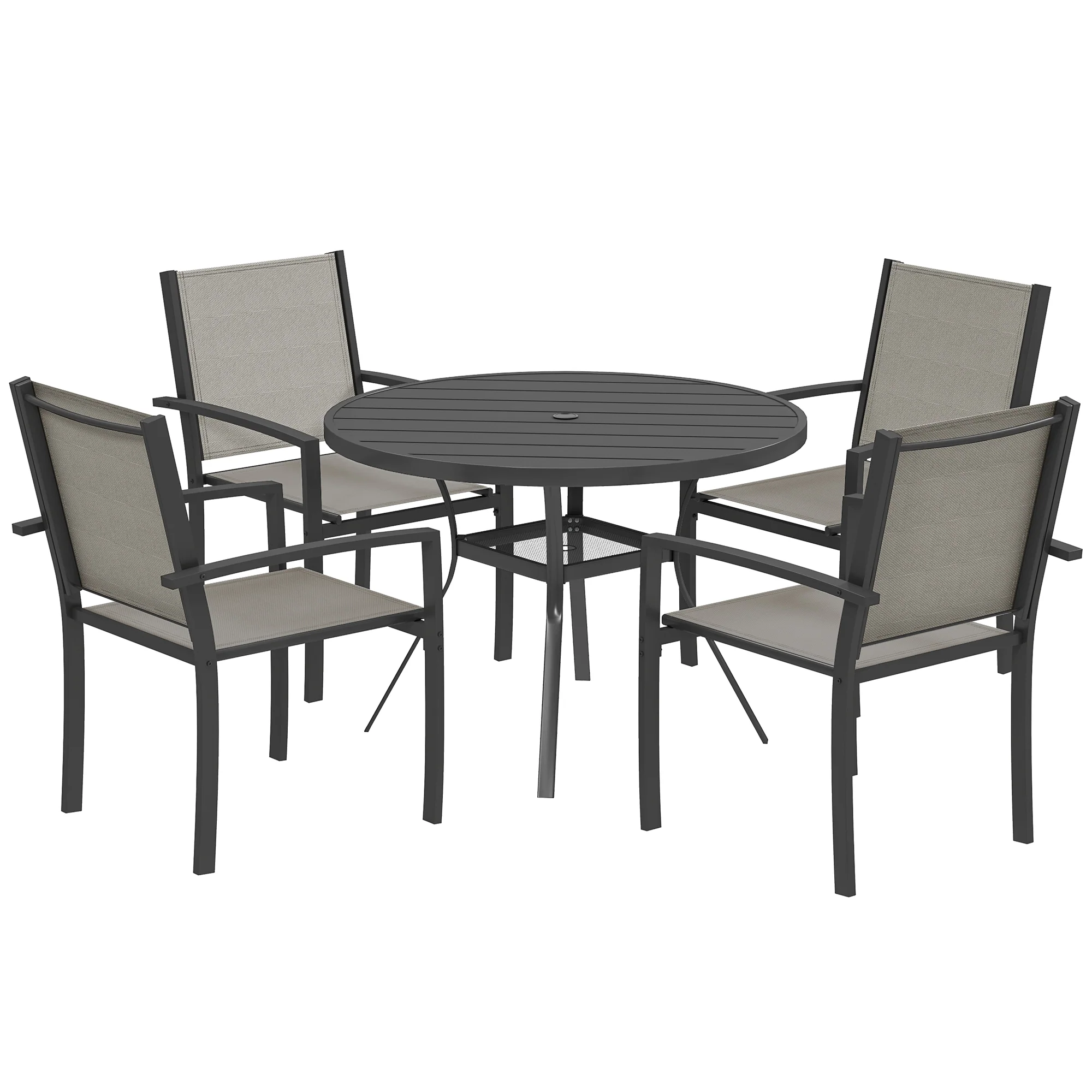 5 Piece Garden Dining Set with Round Table & 4 Stackable Chairs, Dark Grey - Image 12