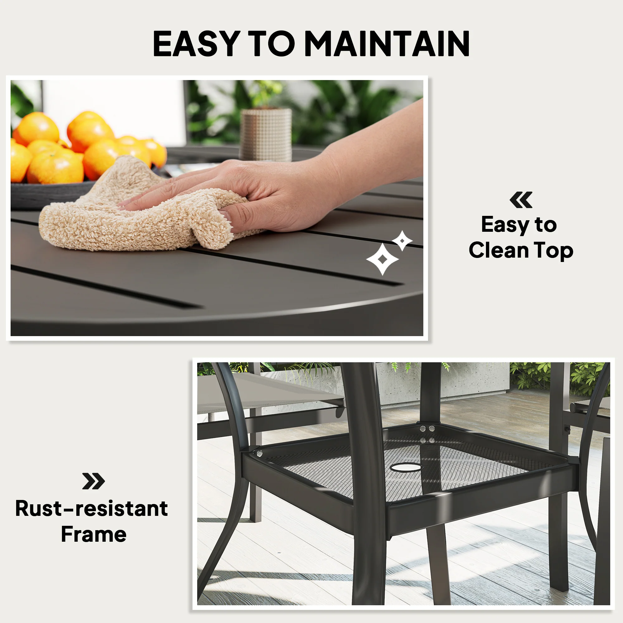 5 Piece Garden Dining Set with Round Table & 4 Stackable Chairs, Dark Grey - Image 9