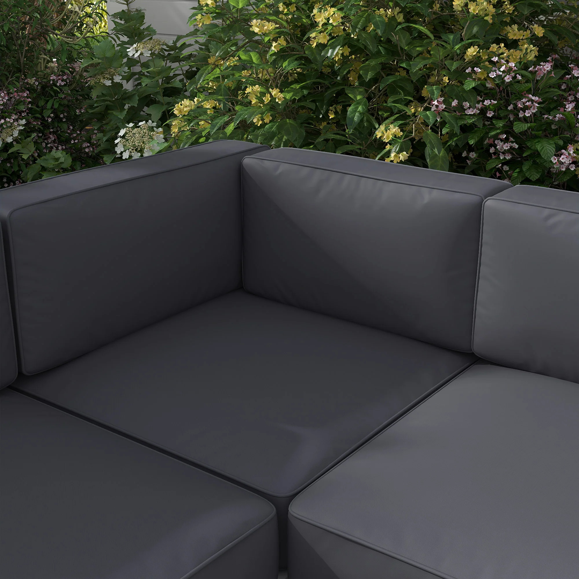 6 Seater Aluminium Patio Sectional Furniture Set with Glass Top Coffee Table, Light Grey - Image 9