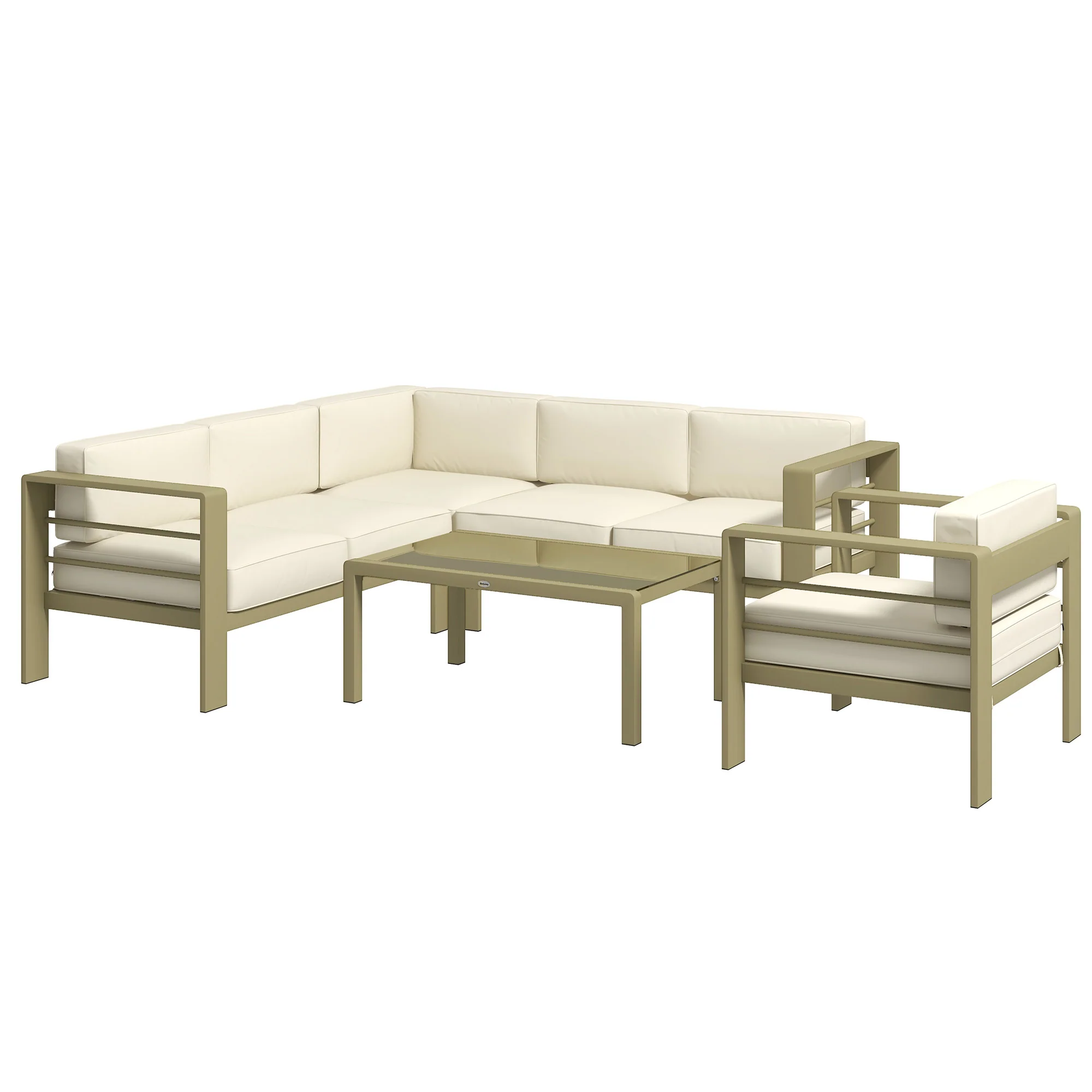 6 Seater Aluminium Patio Sectional Furniture Set with Glass Top Coffee Table, Gold Tone - Image 12