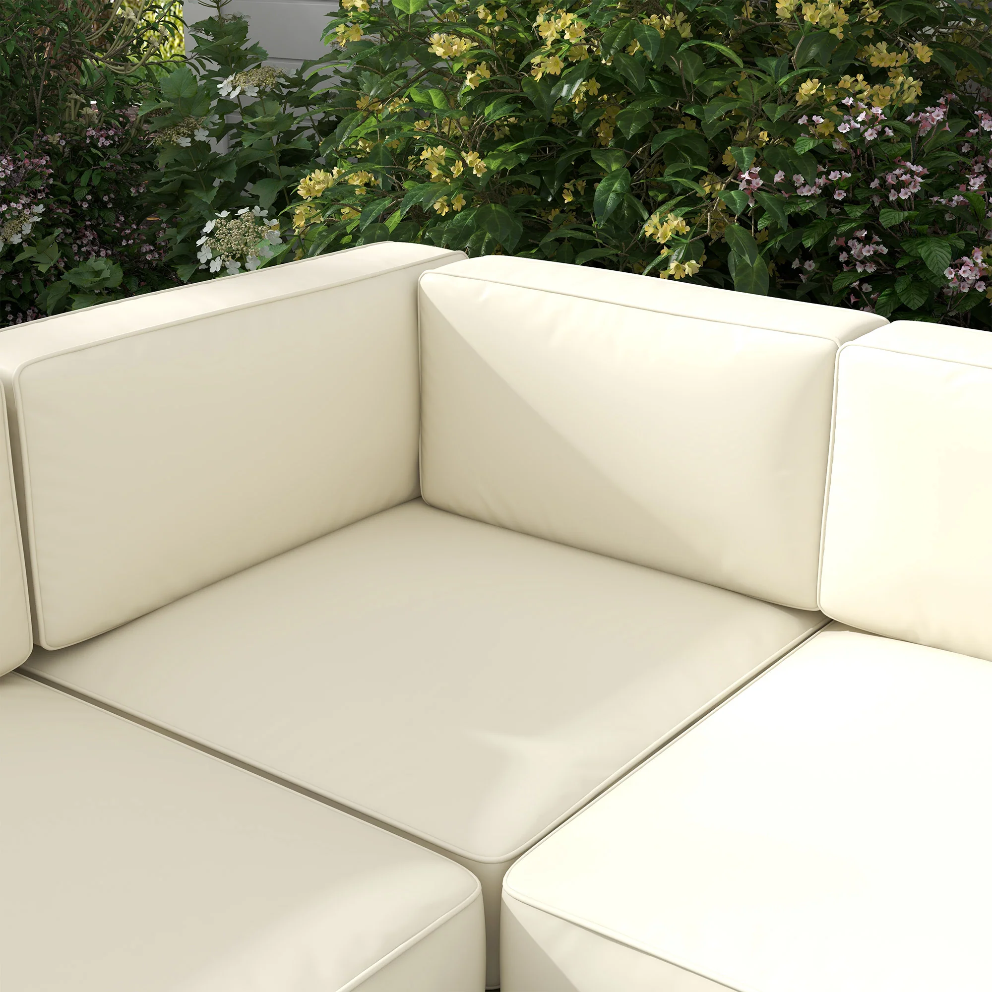 6 Seater Aluminium Patio Sectional Furniture Set with Glass Top Coffee Table, Gold Tone - Image 9