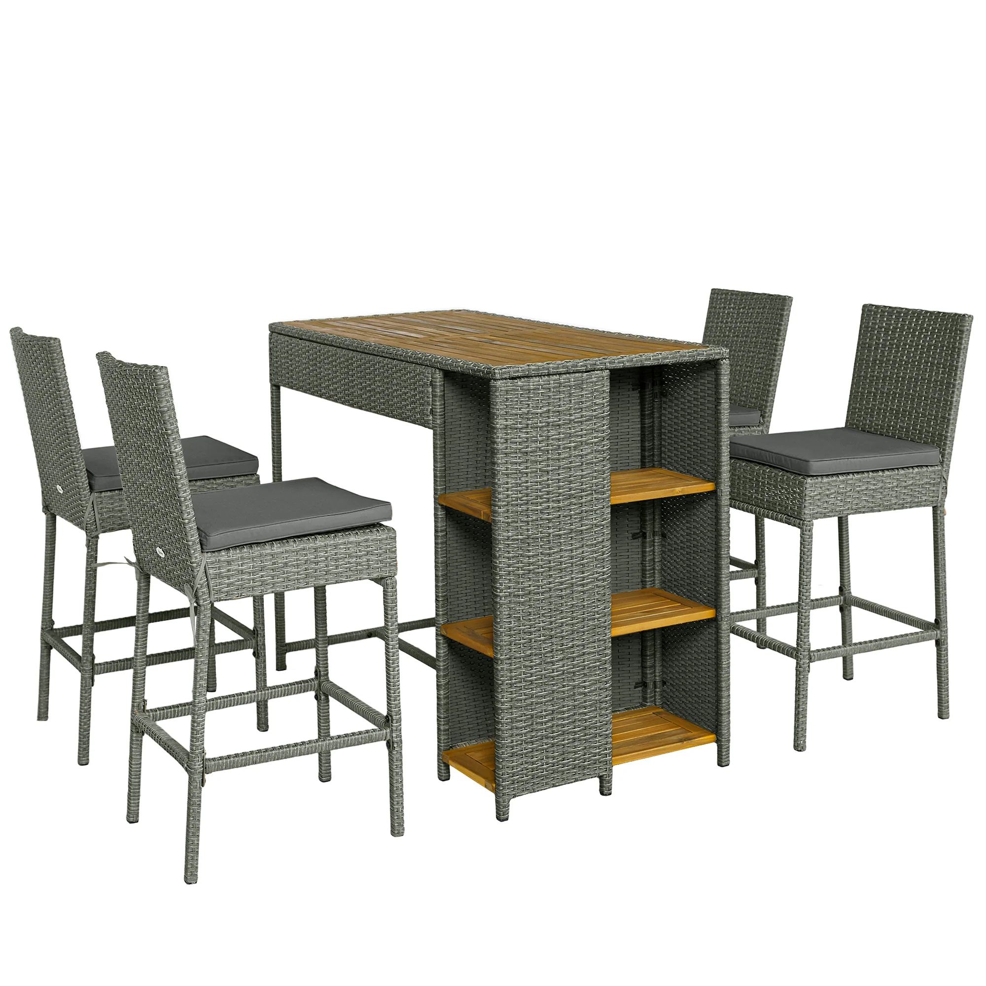 5 Piece Outdoor Bar Set with Storage Table and Cushions, Gray - Image 12