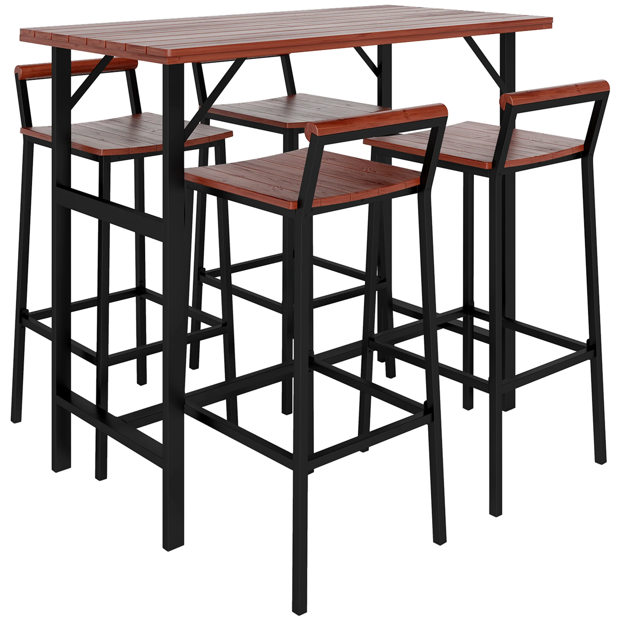5PC Patio Bar Set w/ 47" Bar Height Table & 4 Bar Stools, for Backyard, Balcony, Brown - Image 12