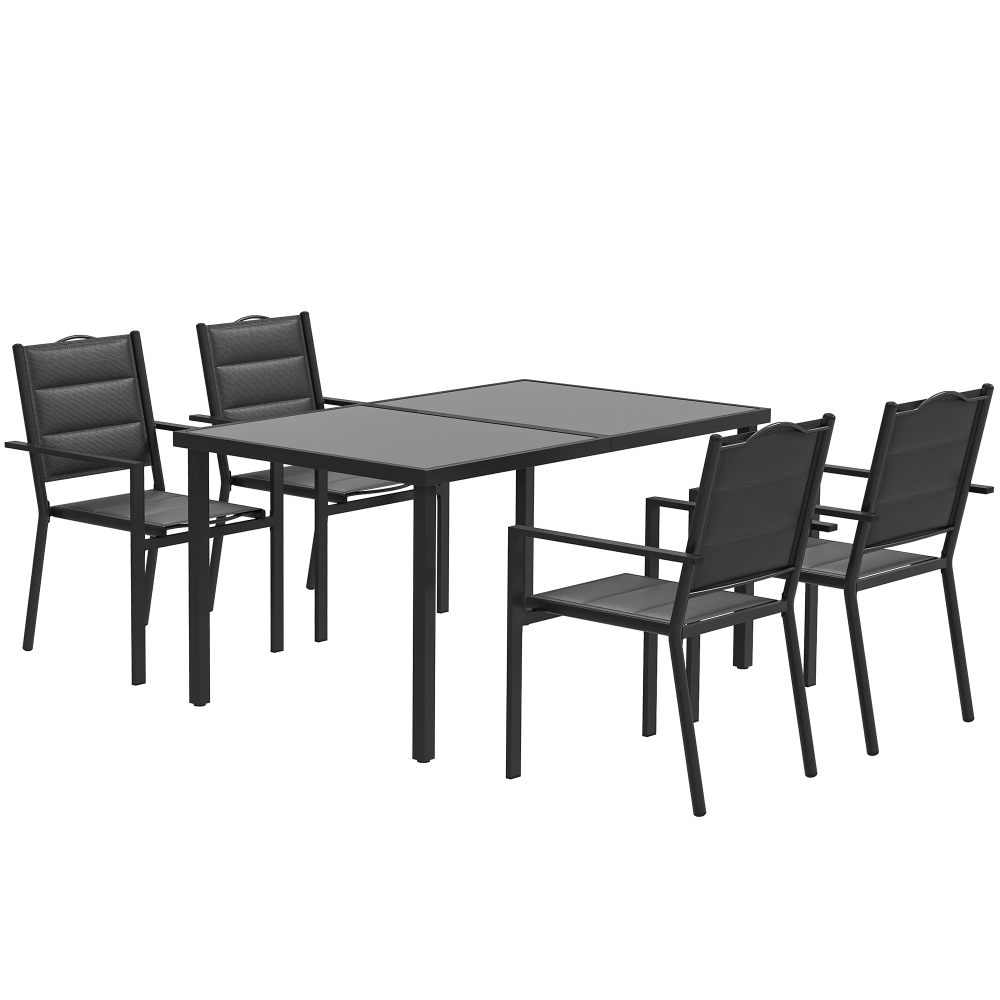 5 Piece Outdoor Dining Set w/ 4 Stackable Chairs, Rectangle Table, Tempered Glass Top, Black - Image 12