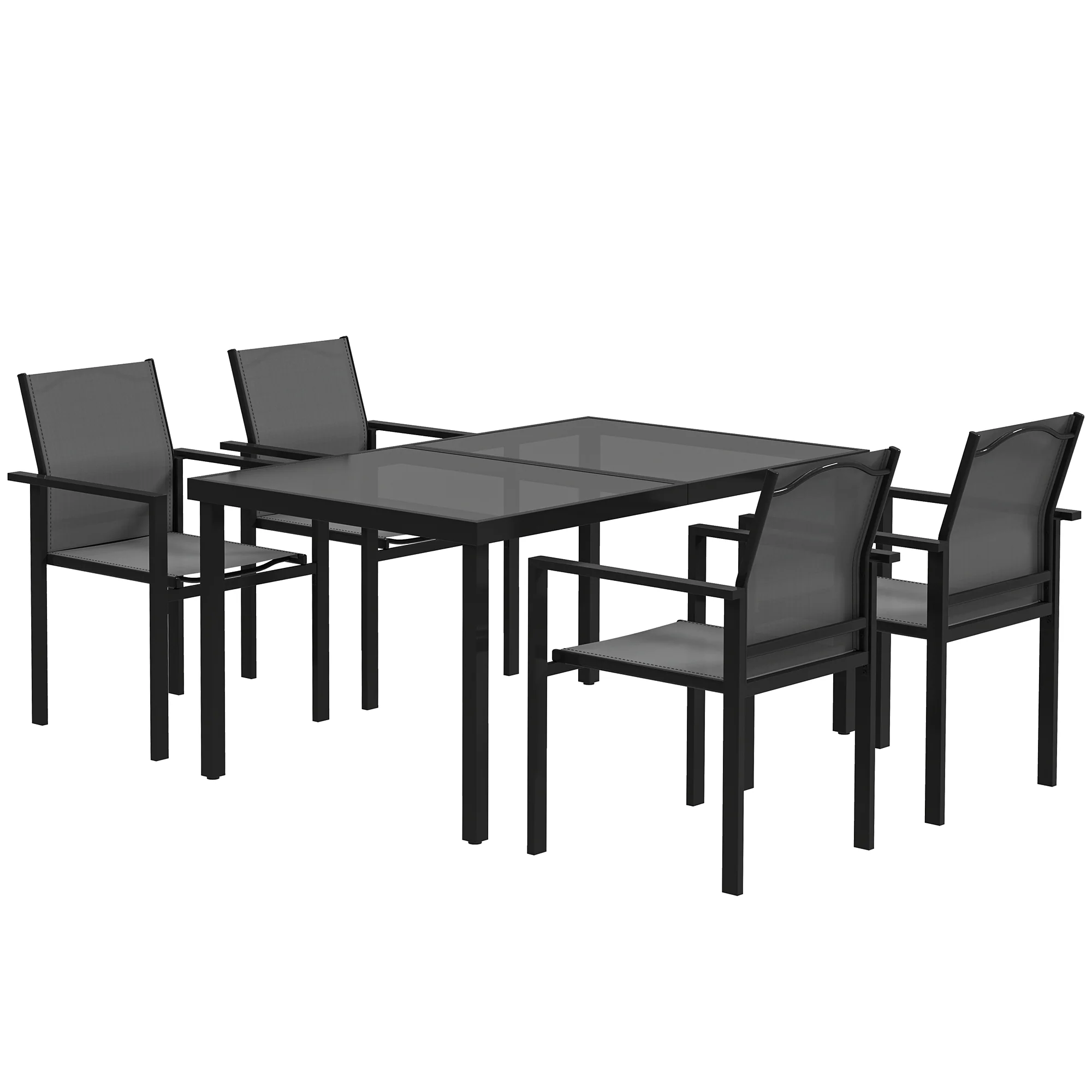Patio Dining Set for 4, Rust-Resistant Table w/ Tempered Glass Top, 4 Stackable Chairs, Black - Image 12