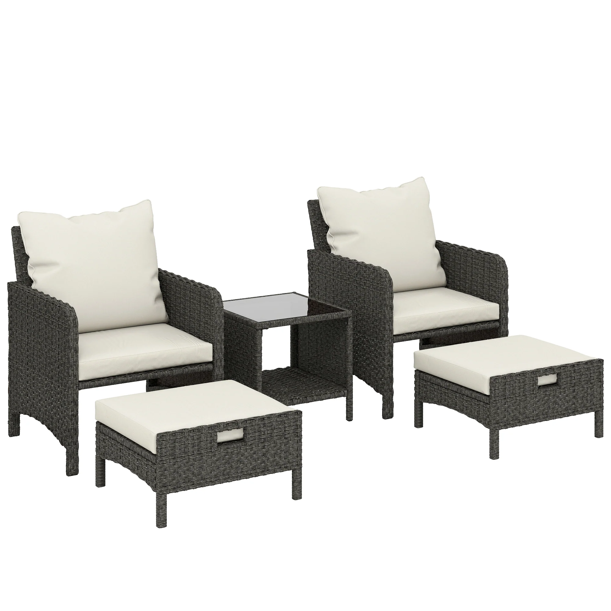 5-Piece Wicker Patio Set with 23.6" Deep Seats, 2 Ottomans & Glass Table, Beige - Image 12