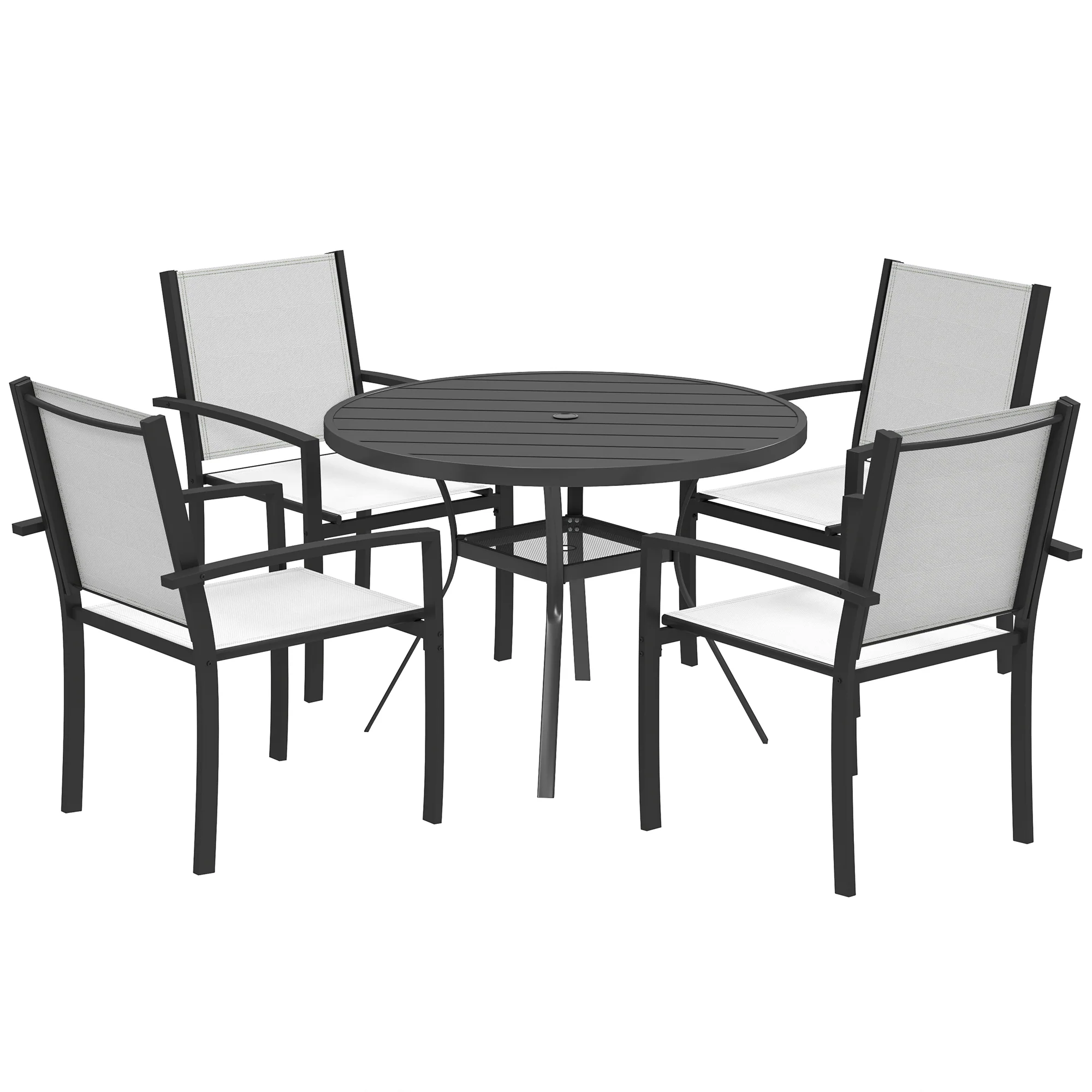 5 Piece Outdoor Dining Set with Round Table and 4 Stackable Chairs for Backyard, Grey - Image 12