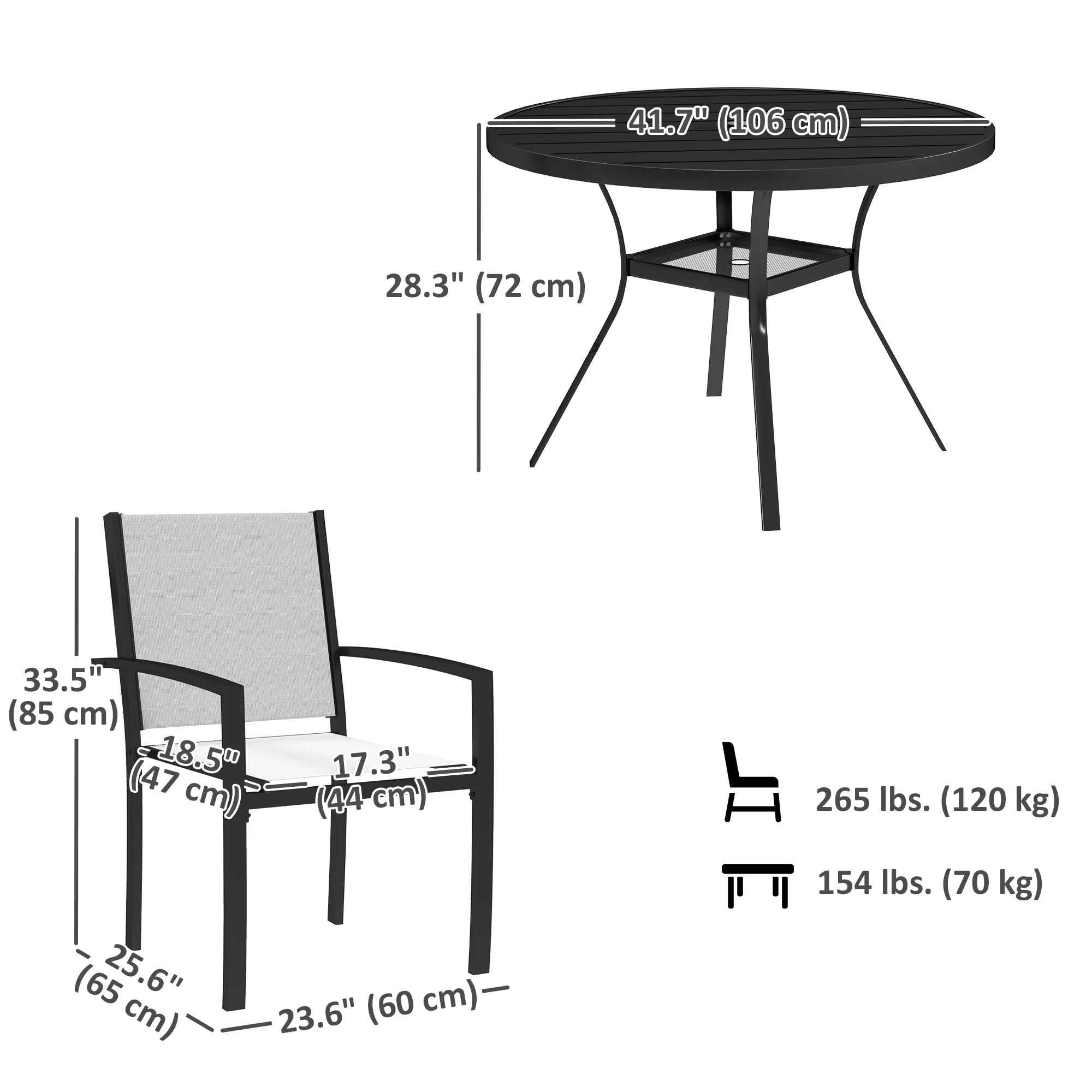 5 Piece Outdoor Dining Set with Round Table and 4 Stackable Chairs for Backyard, Grey - Image 5