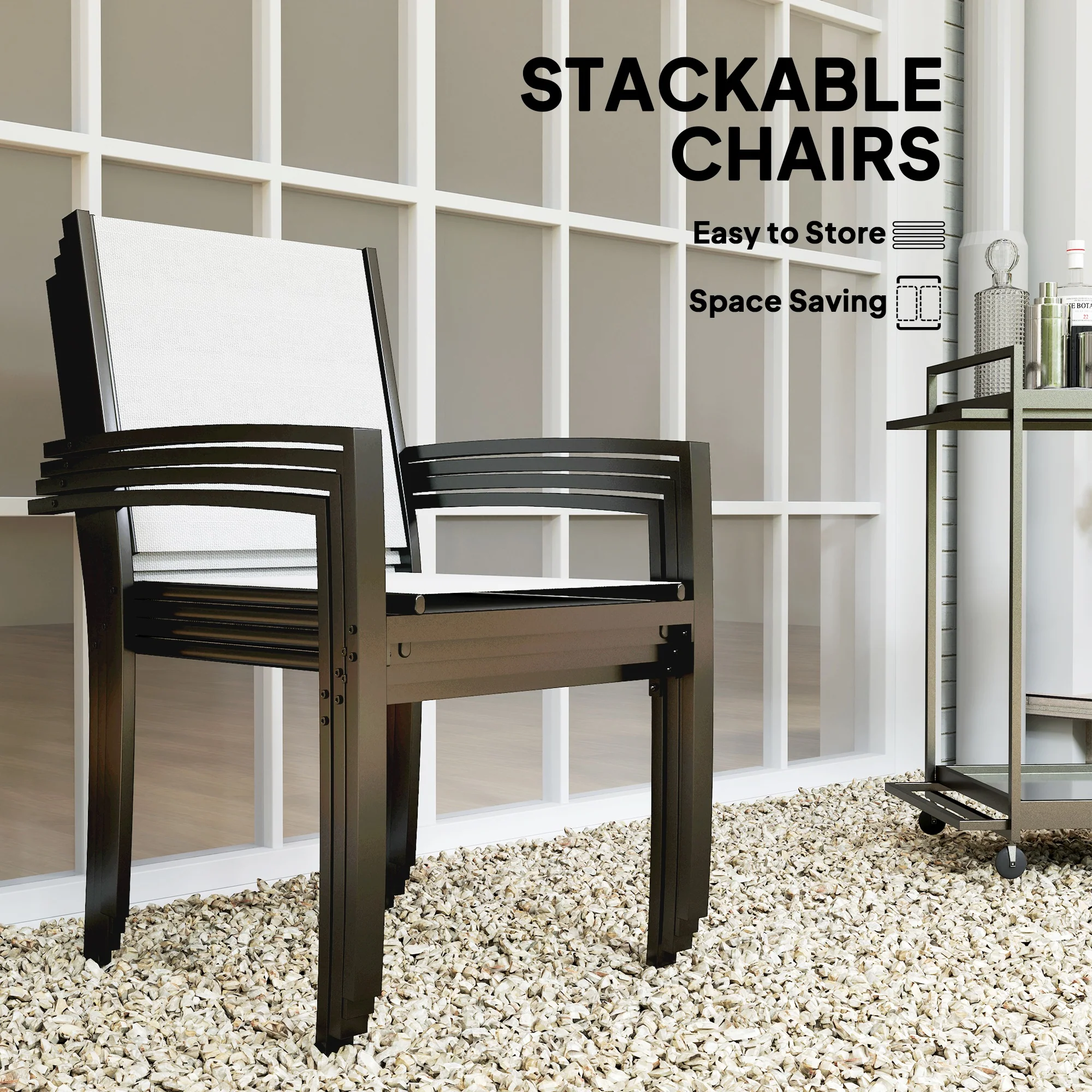 5 Piece Outdoor Dining Set with Round Table and 4 Stackable Chairs for Backyard, Grey - Image 6