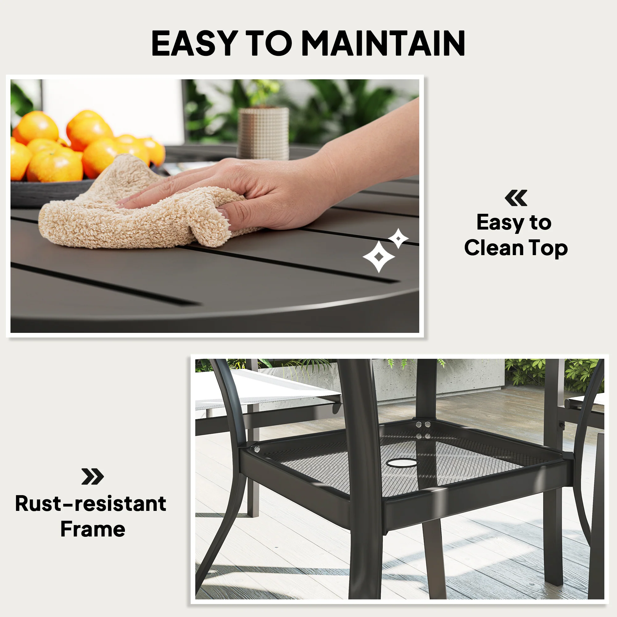 5 Piece Outdoor Dining Set with Round Table and 4 Stackable Chairs for Backyard, Grey - Image 9