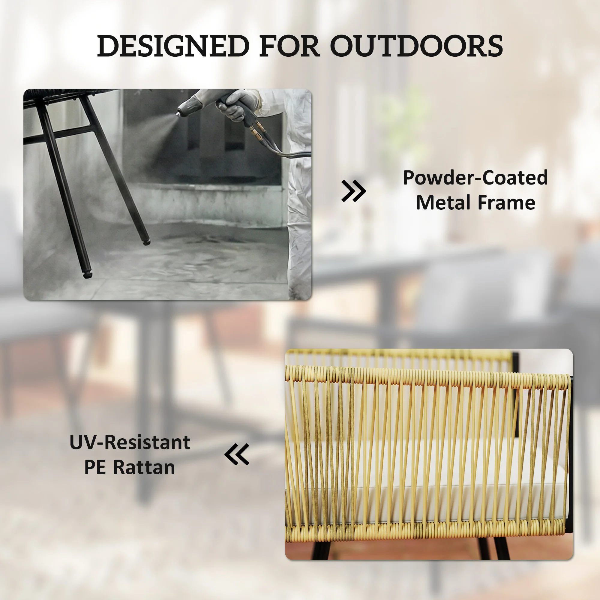 5 Piece Rattan Garden Dining Set with Stackable Chairs, Beige - Image 10