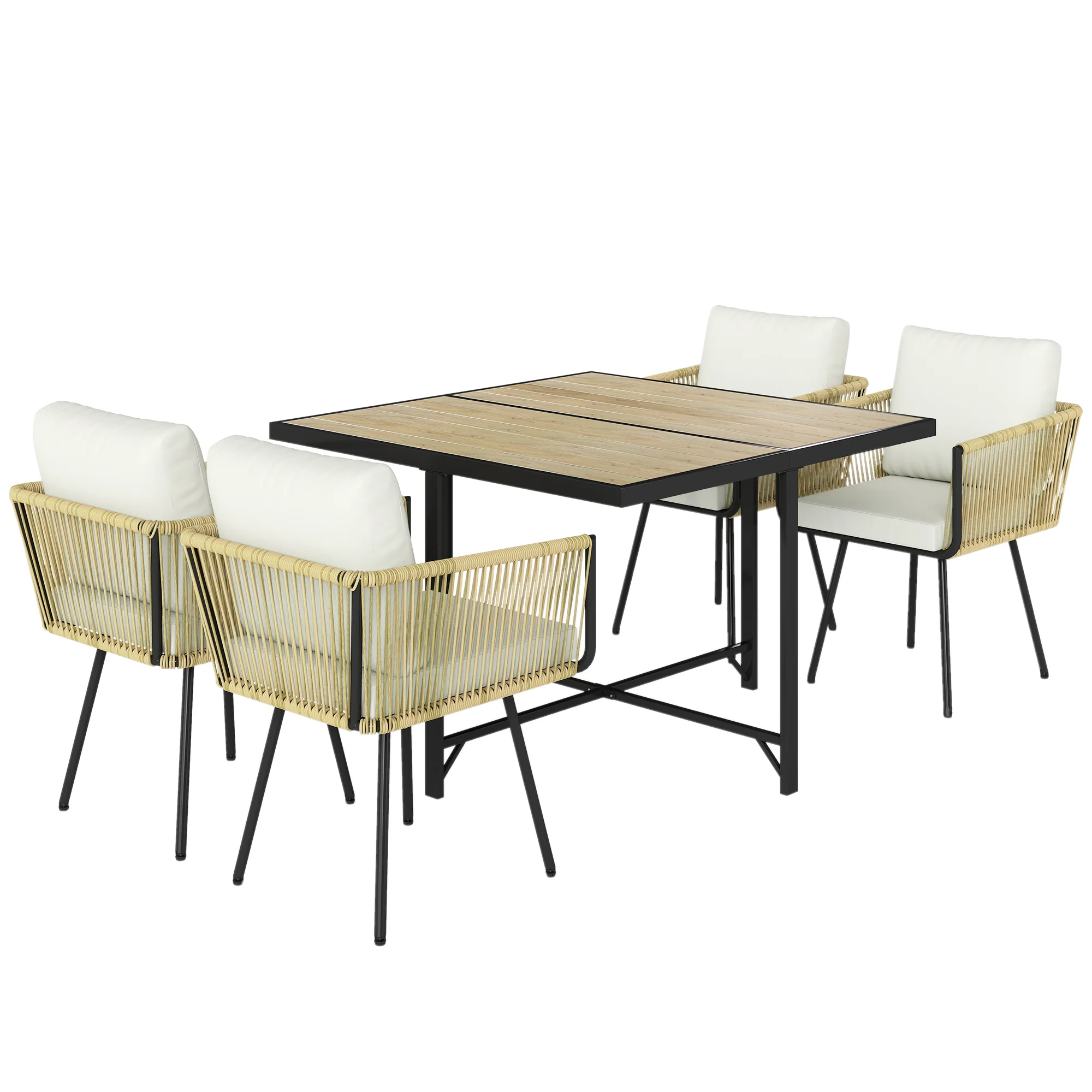 5 Piece Rattan Garden Dining Set with Stackable Chairs, Beige - Image 12