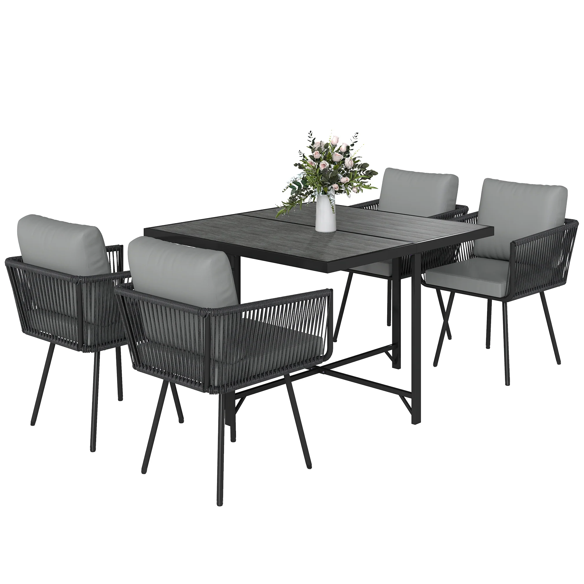5 Piece Rattan Garden Dining Set with Stackable Chairs, Light Grey