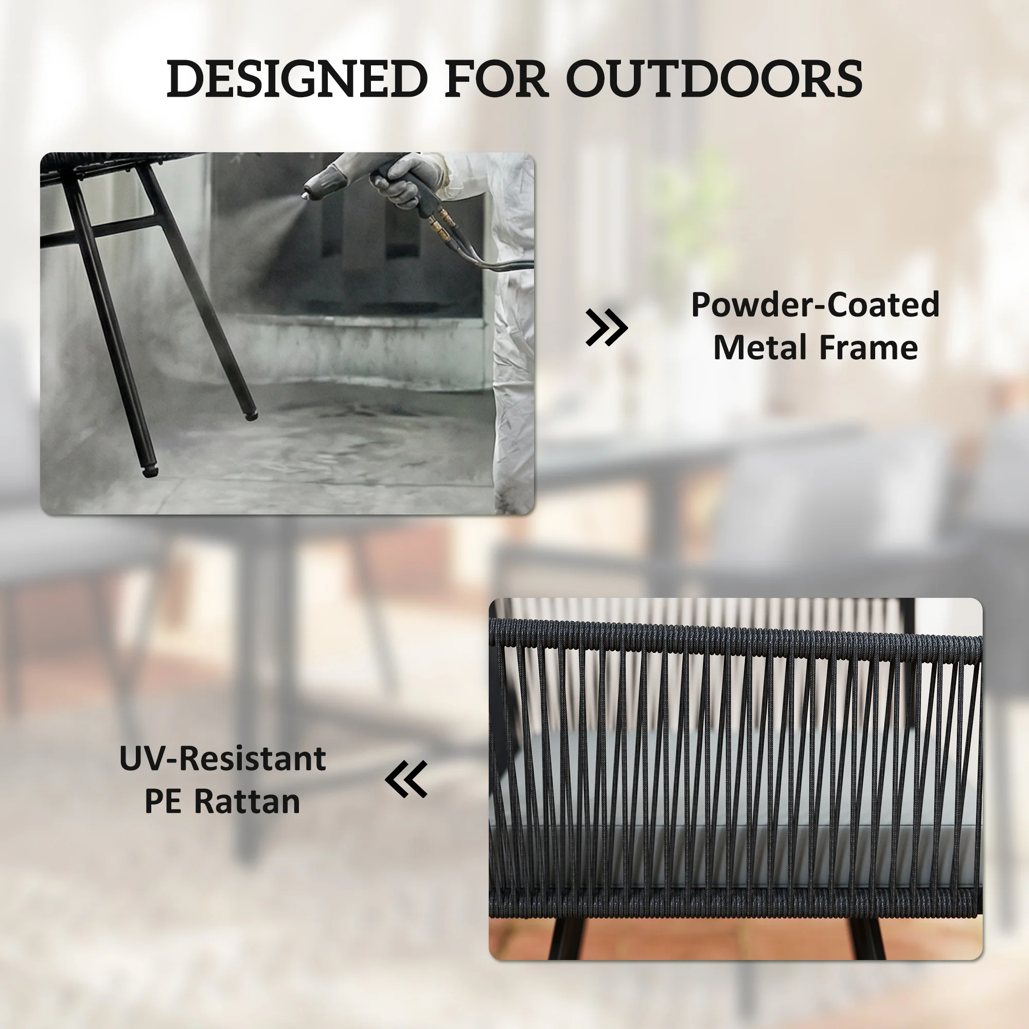 5 Piece Rattan Garden Dining Set with Stackable Chairs, Light Grey - Image 10