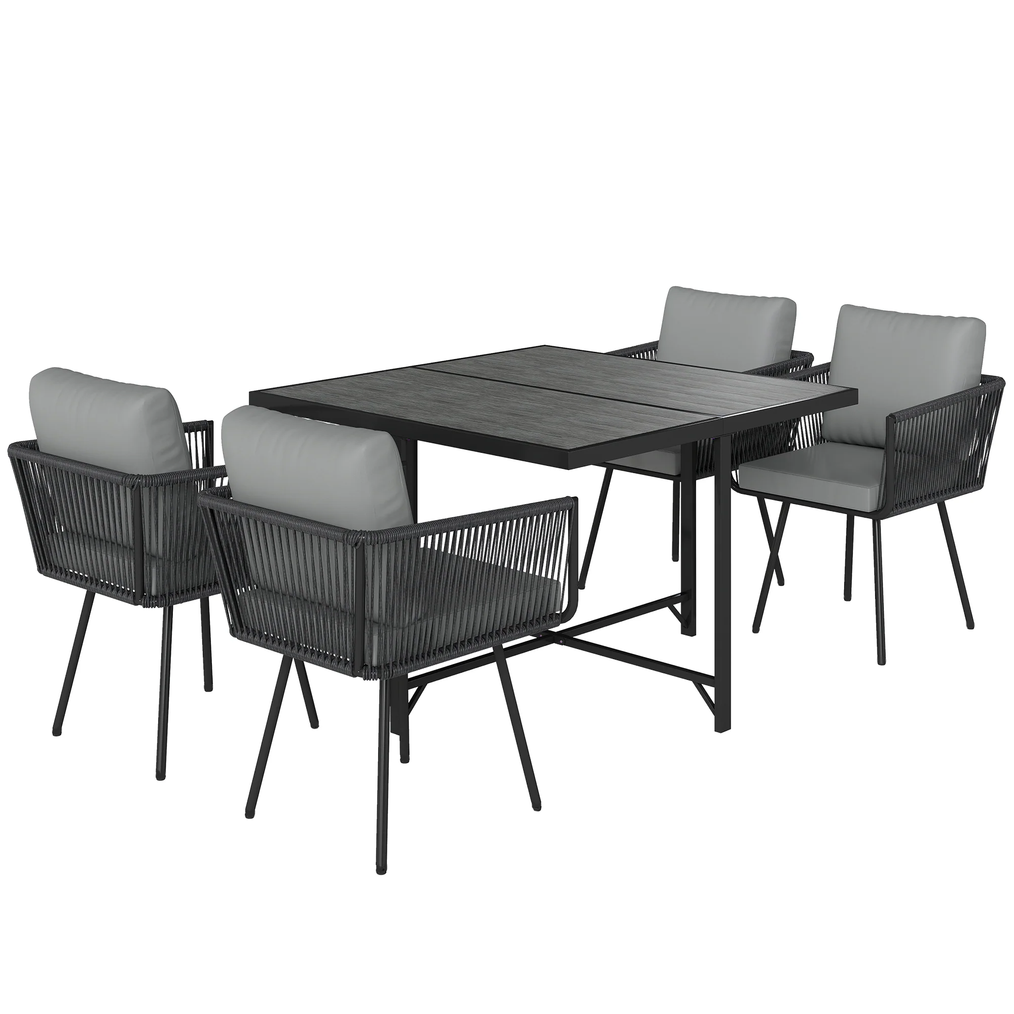5 Piece Rattan Garden Dining Set with Stackable Chairs, Light Grey - Image 12