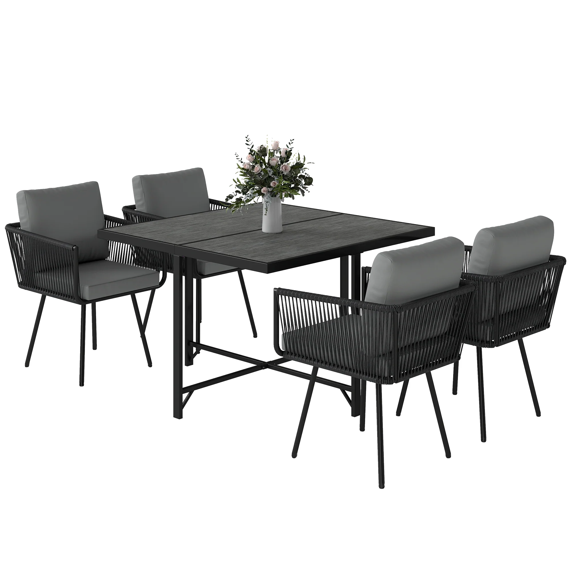 5 Piece Rattan Garden Dining Set with Stackable Chairs, Light Grey - Image 2