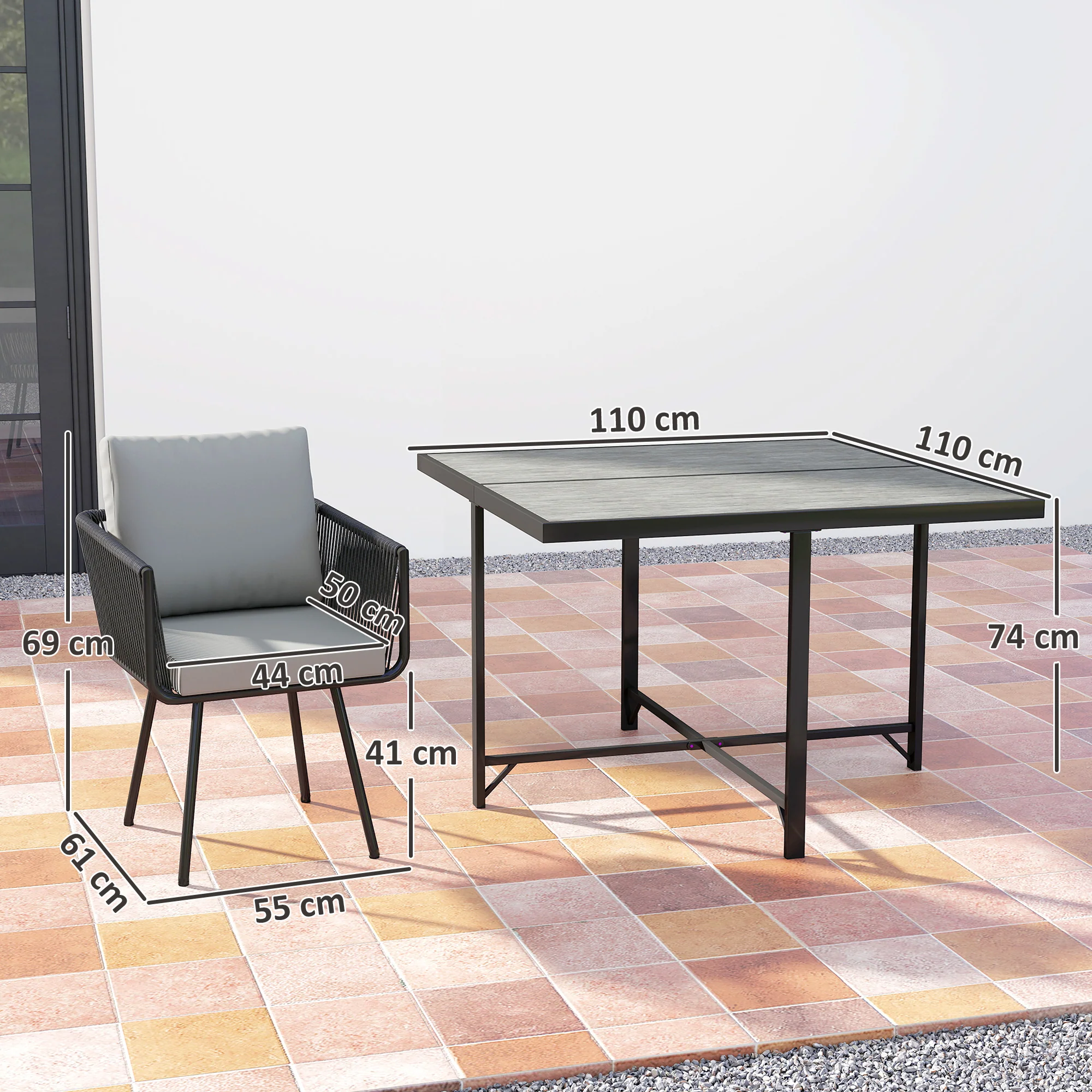 5 Piece Rattan Garden Dining Set with Stackable Chairs, Light Grey - Image 5