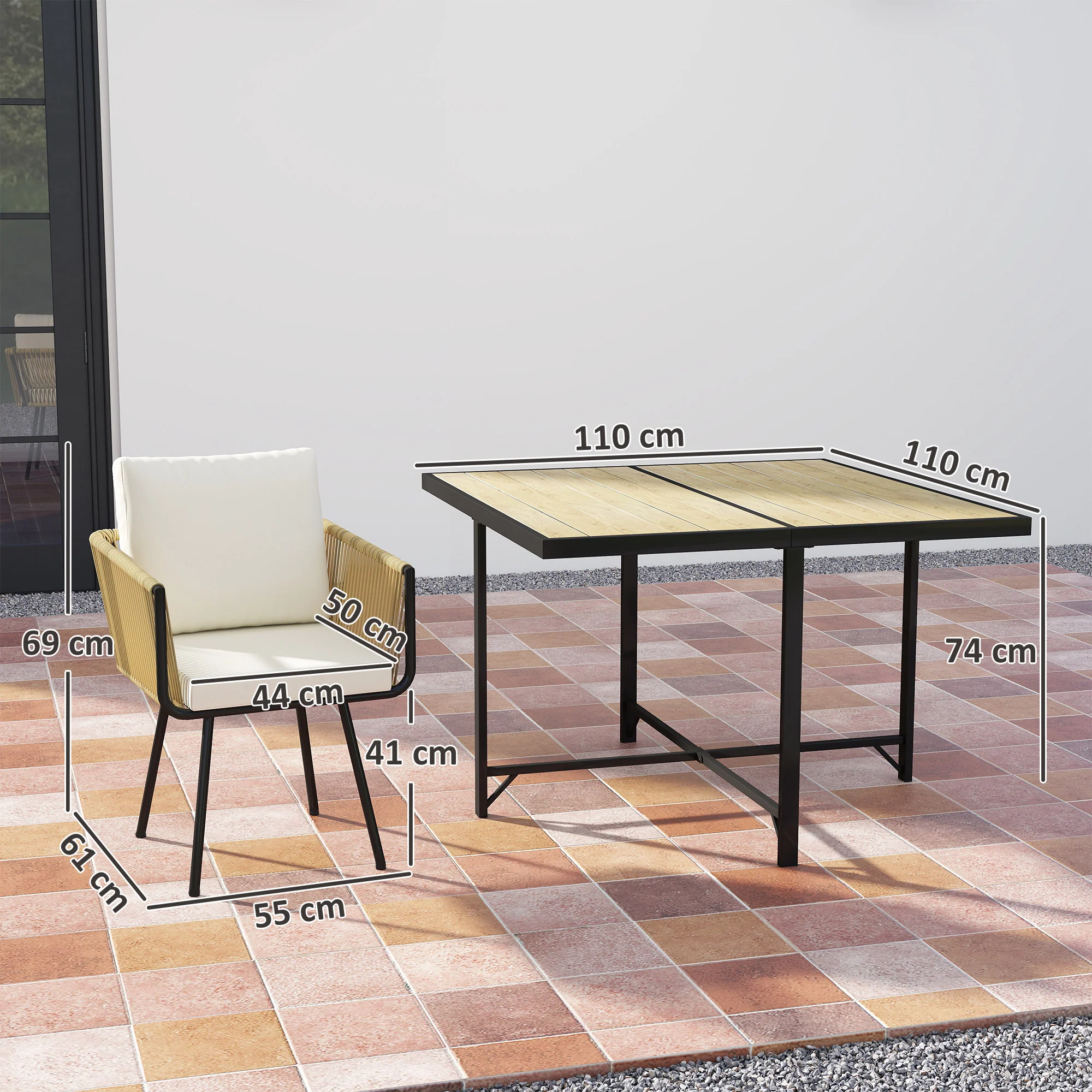 5 Piece Rattan Garden Dining Set with Stackable Chairs, Beige - Image 5