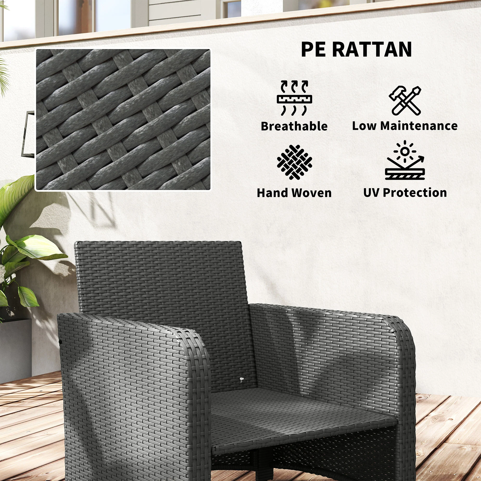 5 Piece Rattan Patio Set with 2 Chairs, 2 Ottomans & 2-Tier Table, Cream White - Image 8