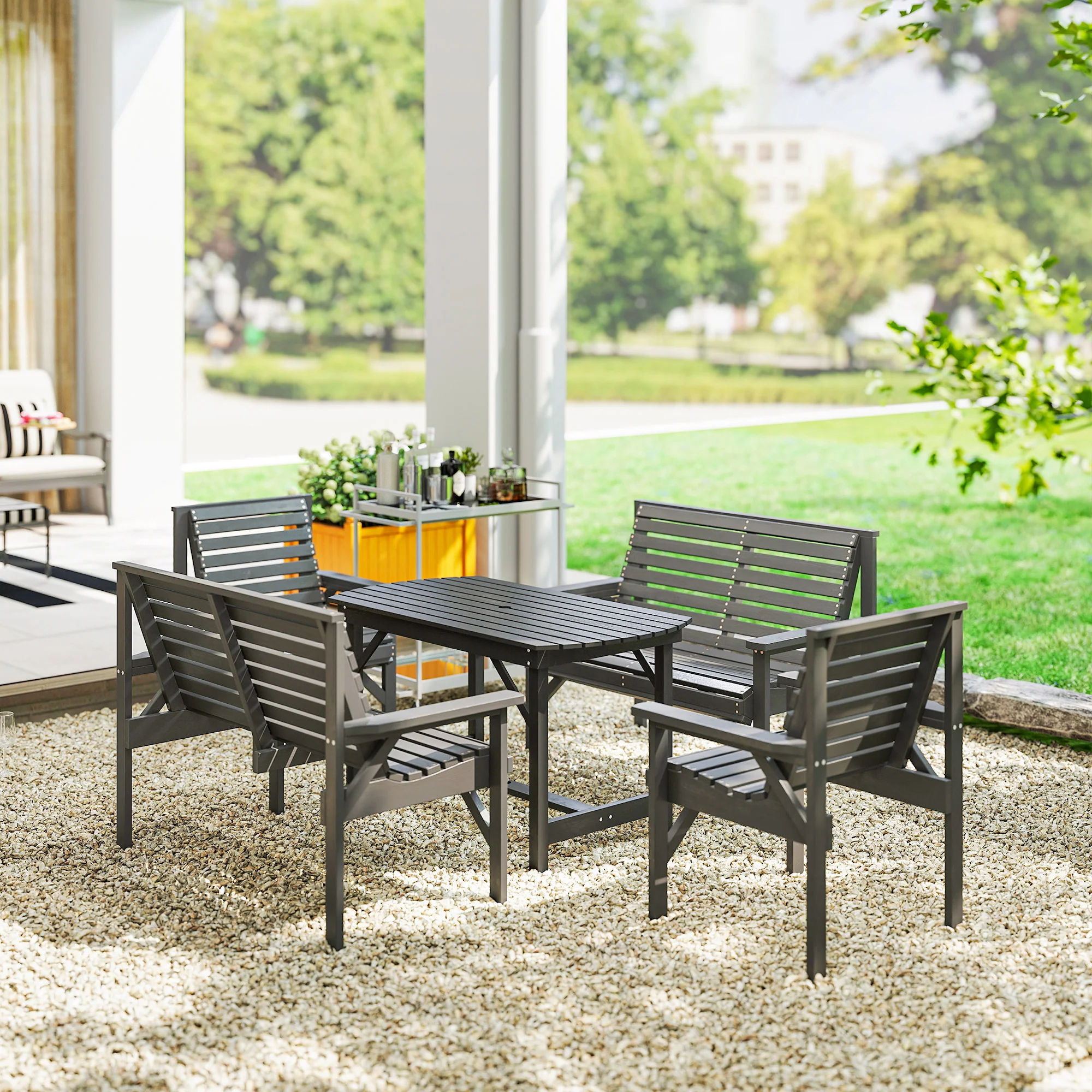 5 Piece Wooden Garden Dining Set for 6 with Umbrella Hole Table, Grey - Image 10
