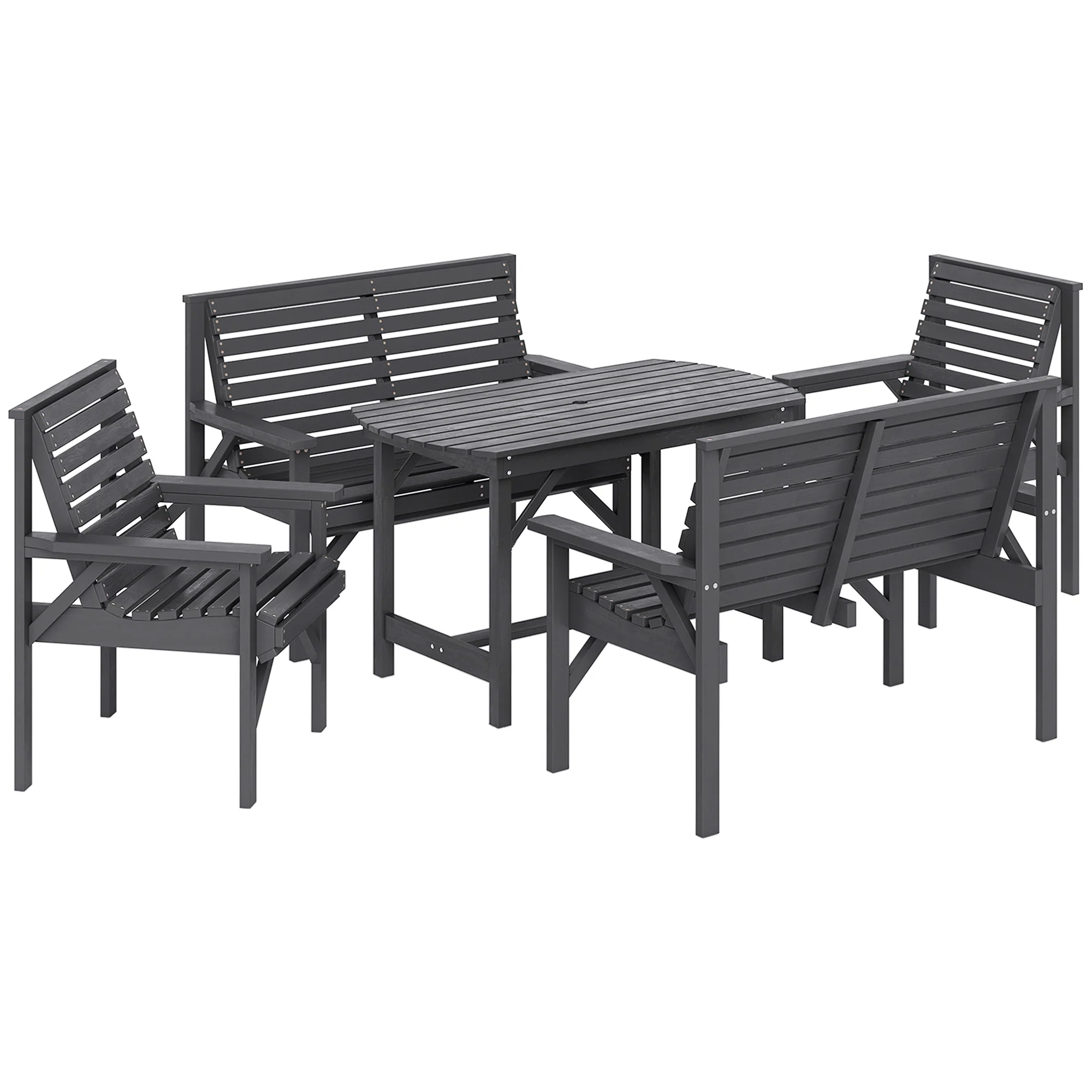 5 Piece Wooden Garden Dining Set for 6 with Umbrella Hole Table, Grey - Image 12