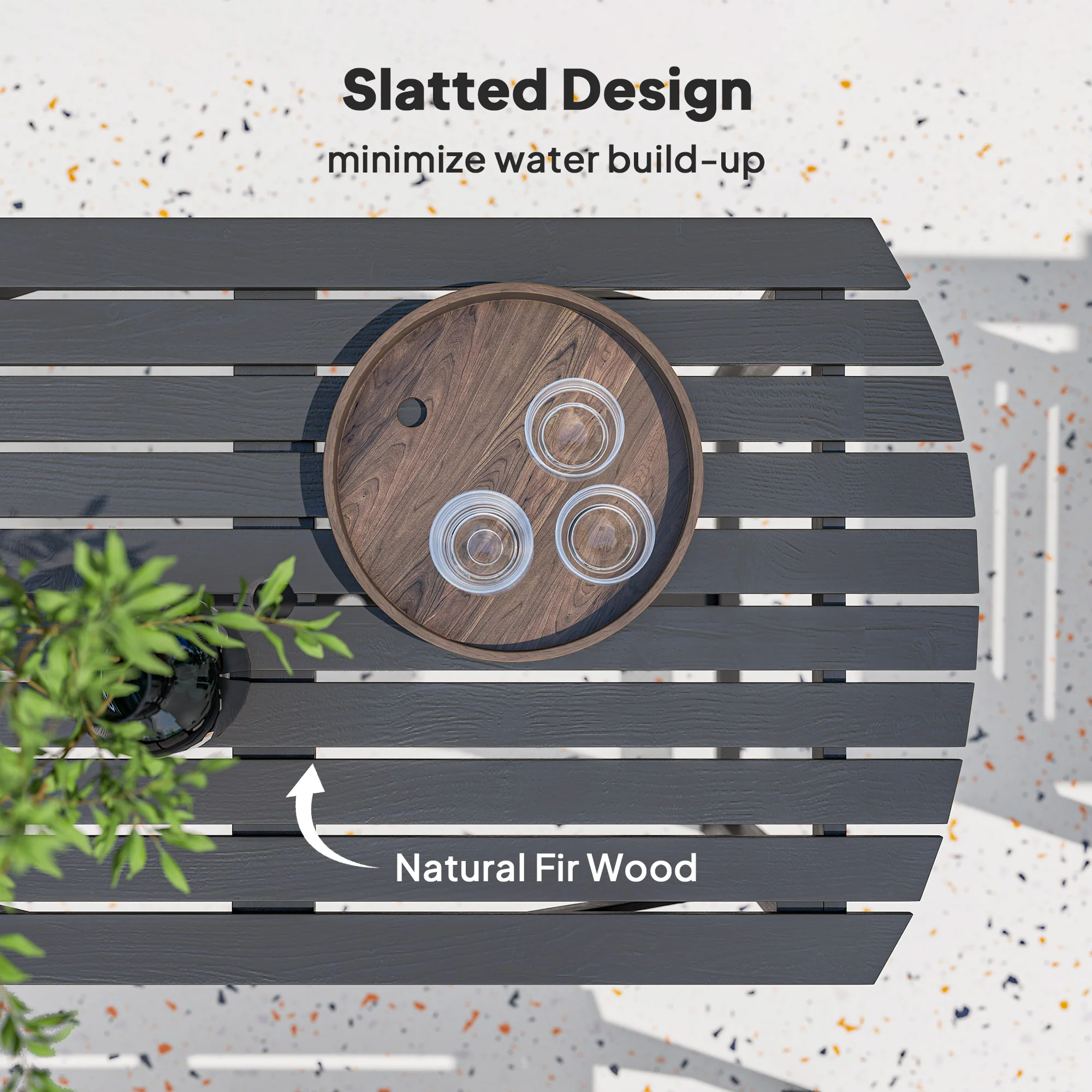 5 Piece Wooden Garden Dining Set for 6 with Umbrella Hole Table, Grey - Image 7