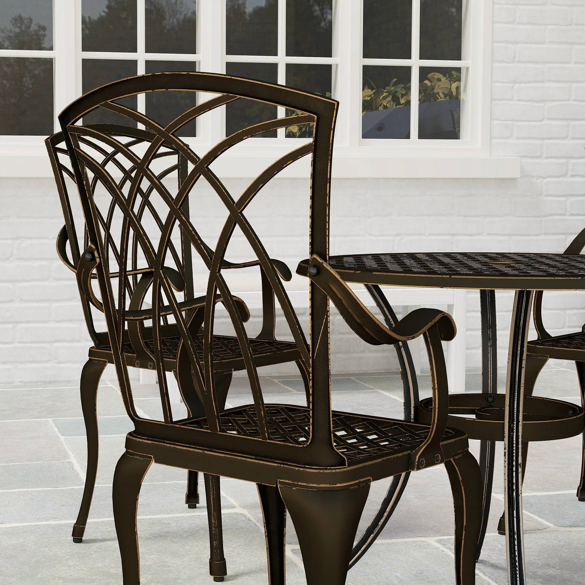 5 Piece Cast Aluminium Garden Dining Set with Parasol Hole, Bronze Tone - Image 11