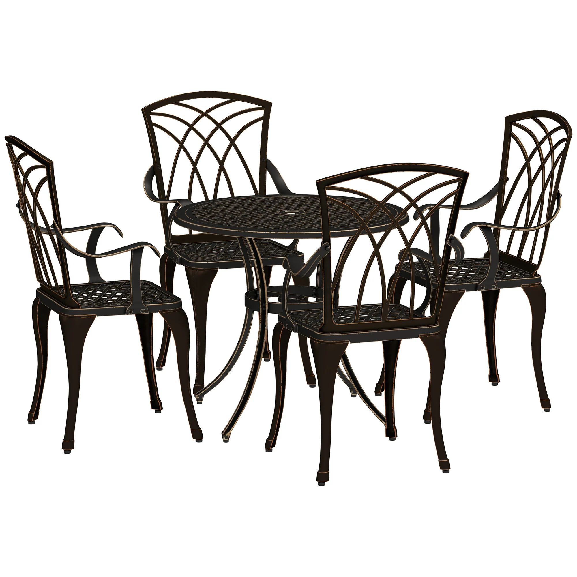 5 Piece Cast Aluminium Garden Dining Set with Parasol Hole, Bronze Tone - Image 12