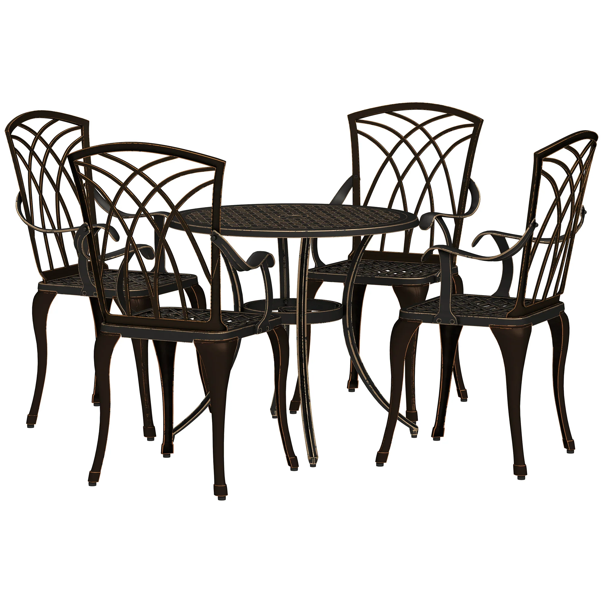 5 Piece Cast Aluminium Garden Dining Set with Parasol Hole, Bronze Tone - Image 2