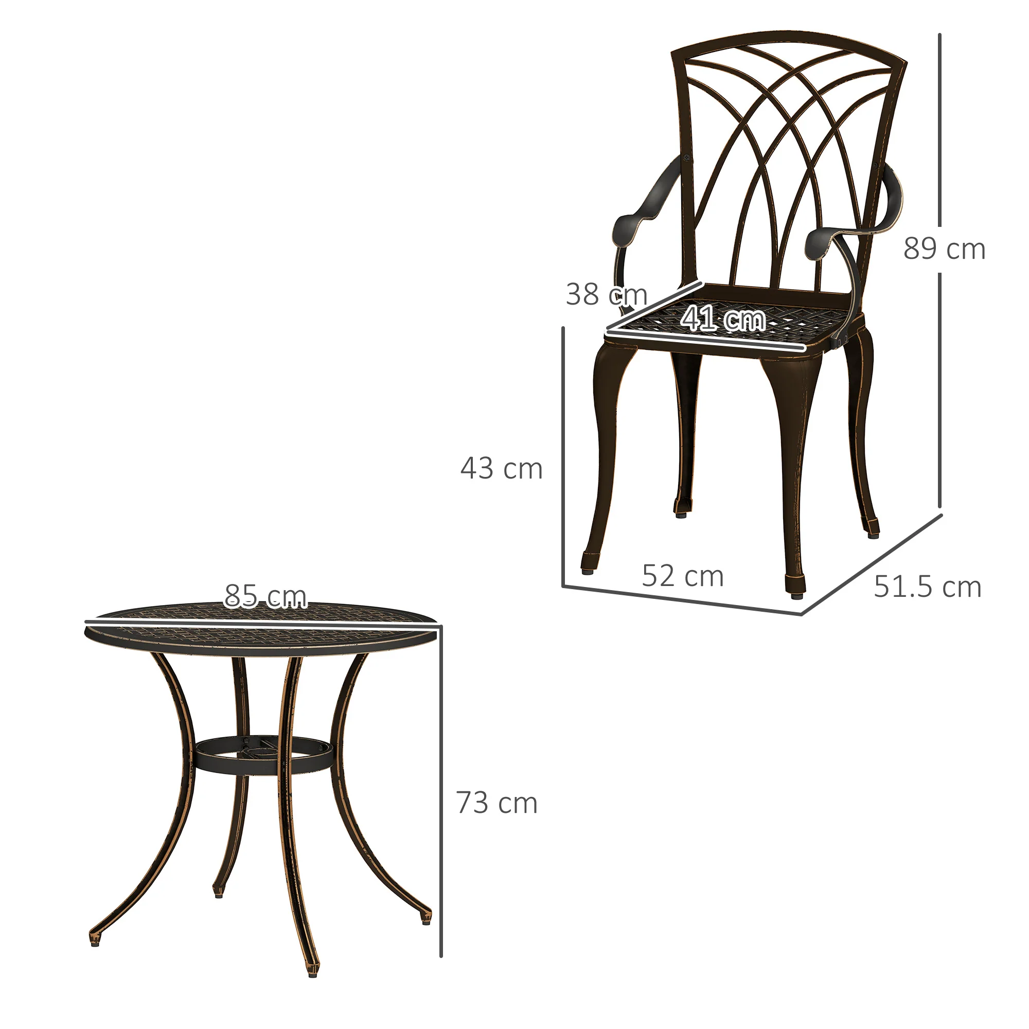 5 Piece Cast Aluminium Garden Dining Set with Parasol Hole, Bronze Tone - Image 5