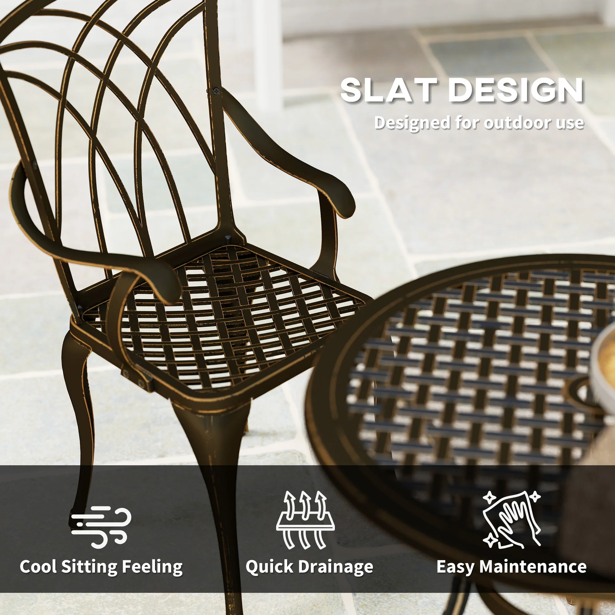 5 Piece Cast Aluminium Garden Dining Set with Parasol Hole, Bronze Tone - Image 8