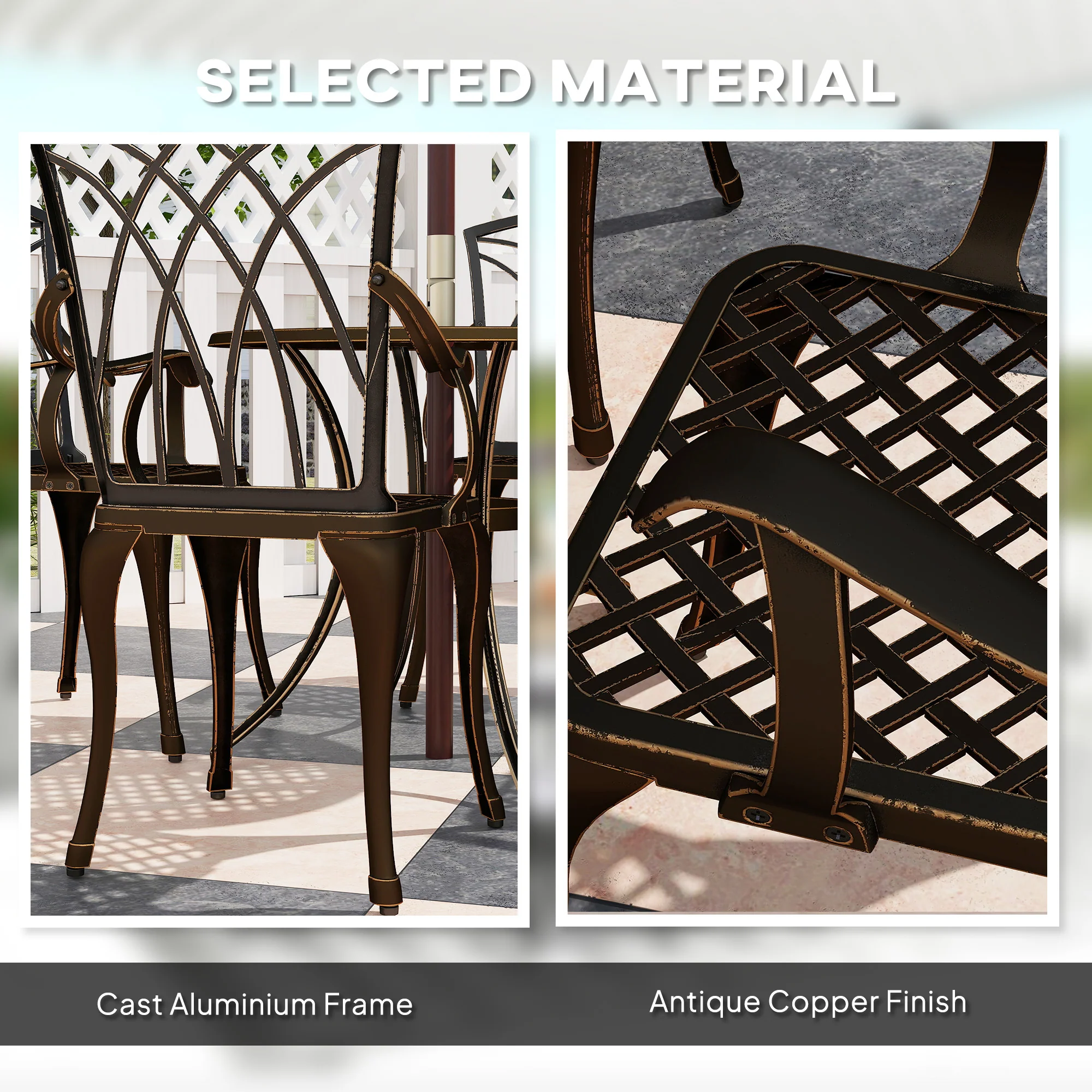 5 Piece Cast Aluminium Garden Dining Set with Parasol Hole, Bronze Tone - Image 9