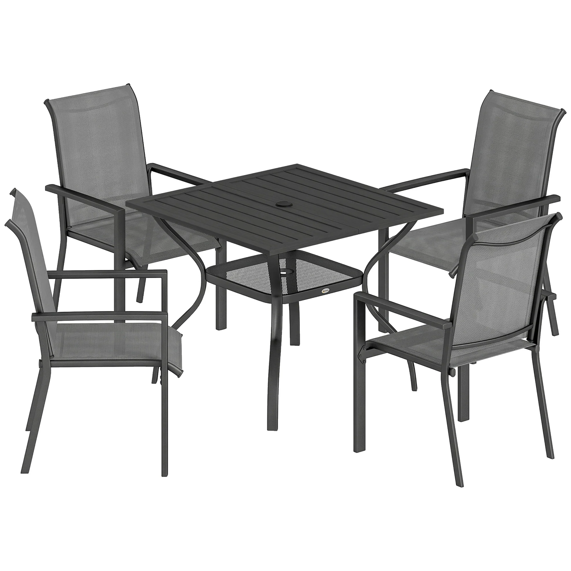 5 Piece Garden Dining Set with Stackable Chairs and Parasol Hole, Dark Grey - Image 12