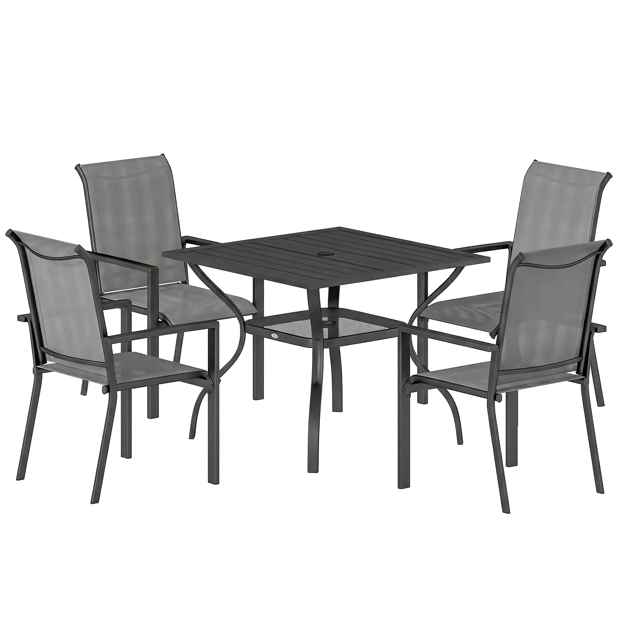 5 Piece Garden Dining Set with Stackable Chairs and Parasol Hole, Dark Grey - Image 2