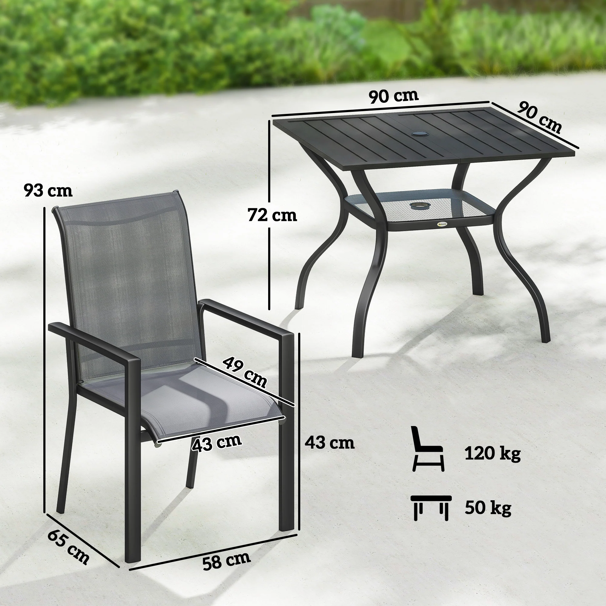 5 Piece Garden Dining Set with Stackable Chairs and Parasol Hole, Dark Grey - Image 5
