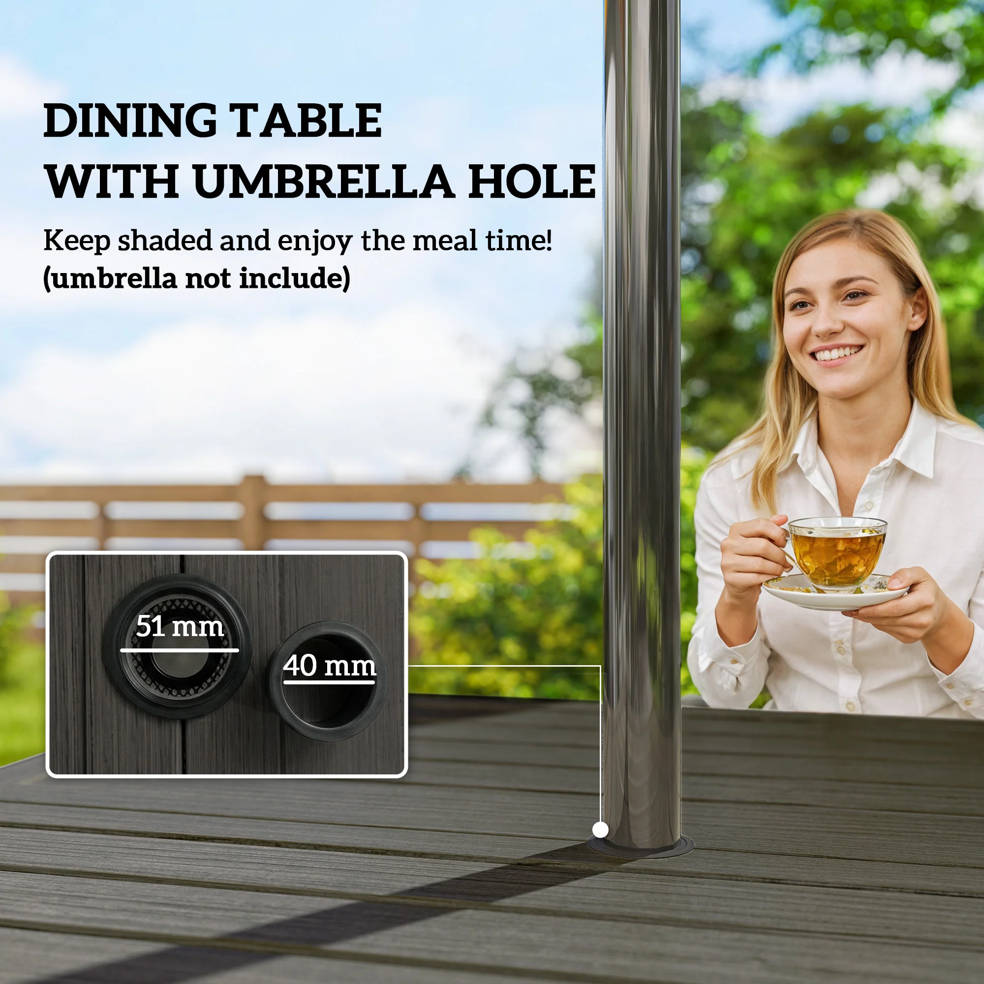 5 Piece Garden Dining Set with Stackable Chairs and Parasol Hole, Dark Grey - Image 9