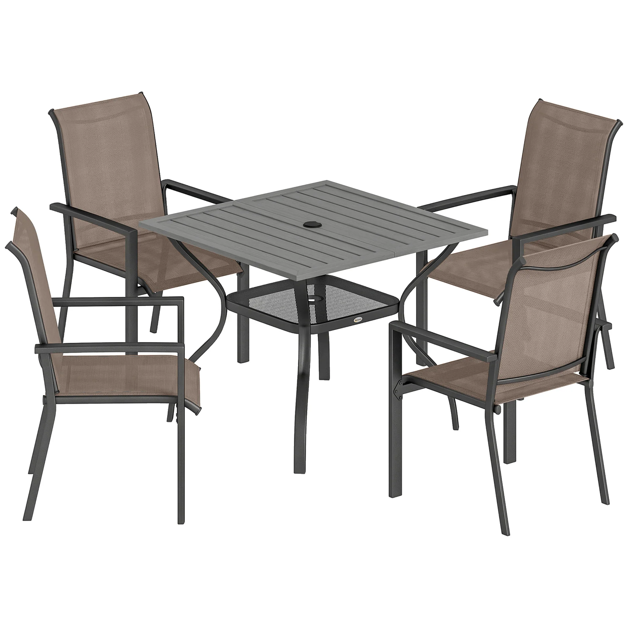 5 Piece Garden Dining Set with Stackable Chairs and Parasol Hole, Grey/Khaki - Image 12