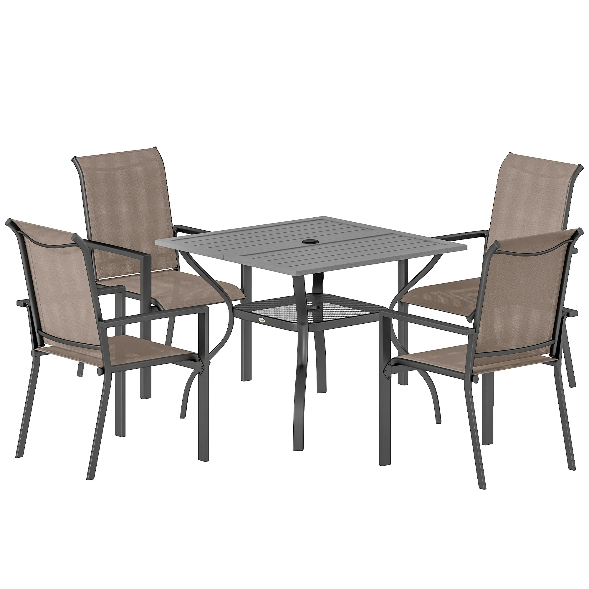 5 Piece Garden Dining Set with Stackable Chairs and Parasol Hole, Grey/Khaki - Image 2