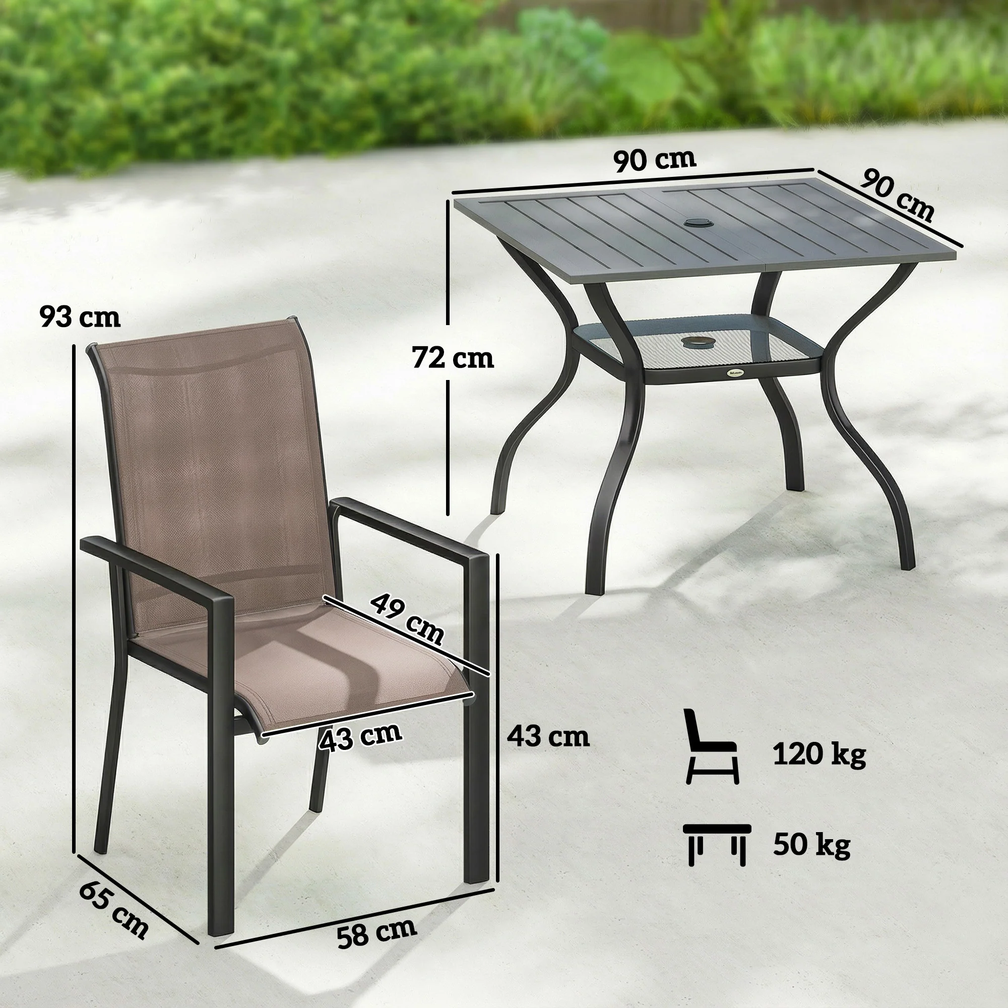 5 Piece Garden Dining Set with Stackable Chairs and Parasol Hole, Grey/Khaki - Image 5