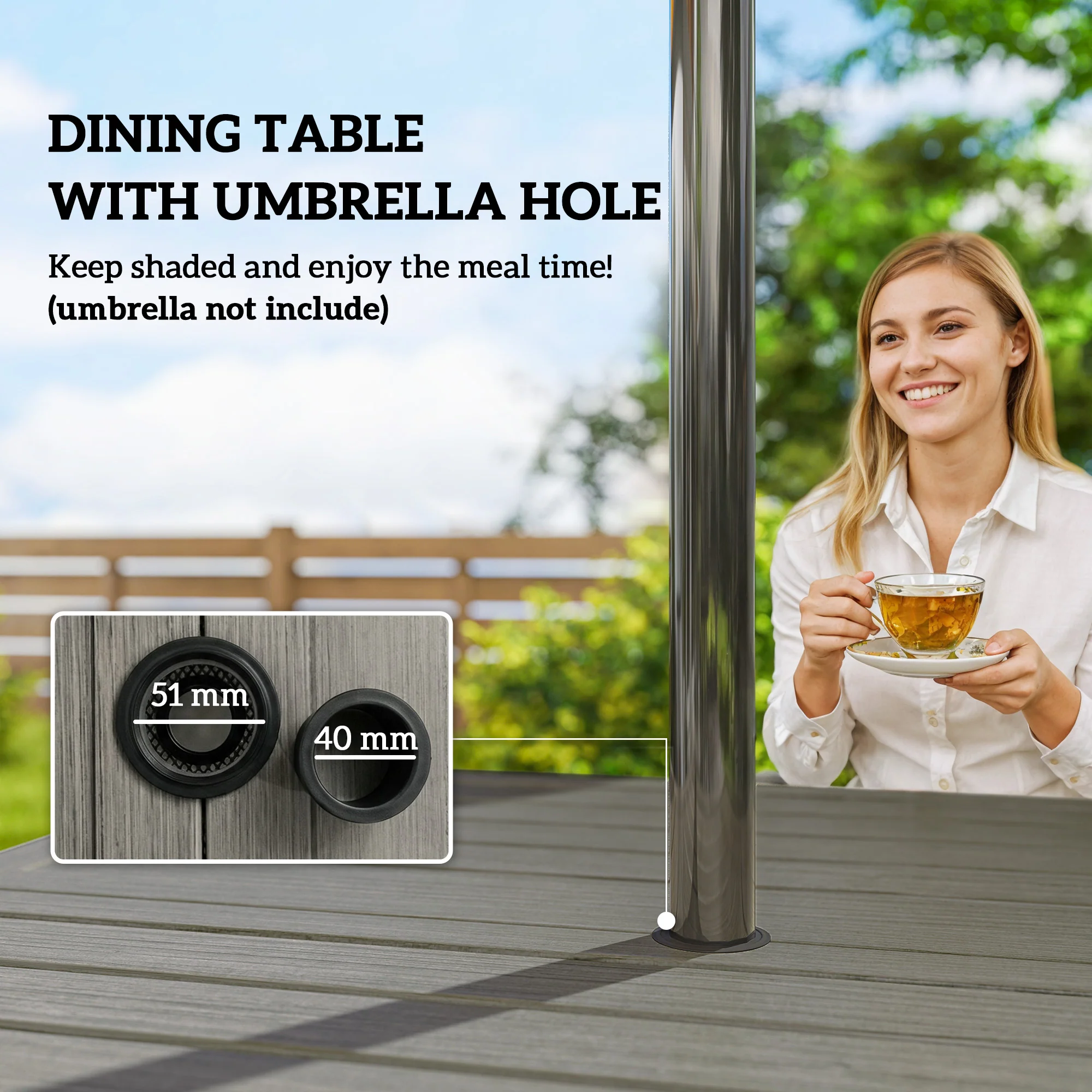 5 Piece Garden Dining Set with Stackable Chairs and Parasol Hole, Grey/Khaki - Image 9