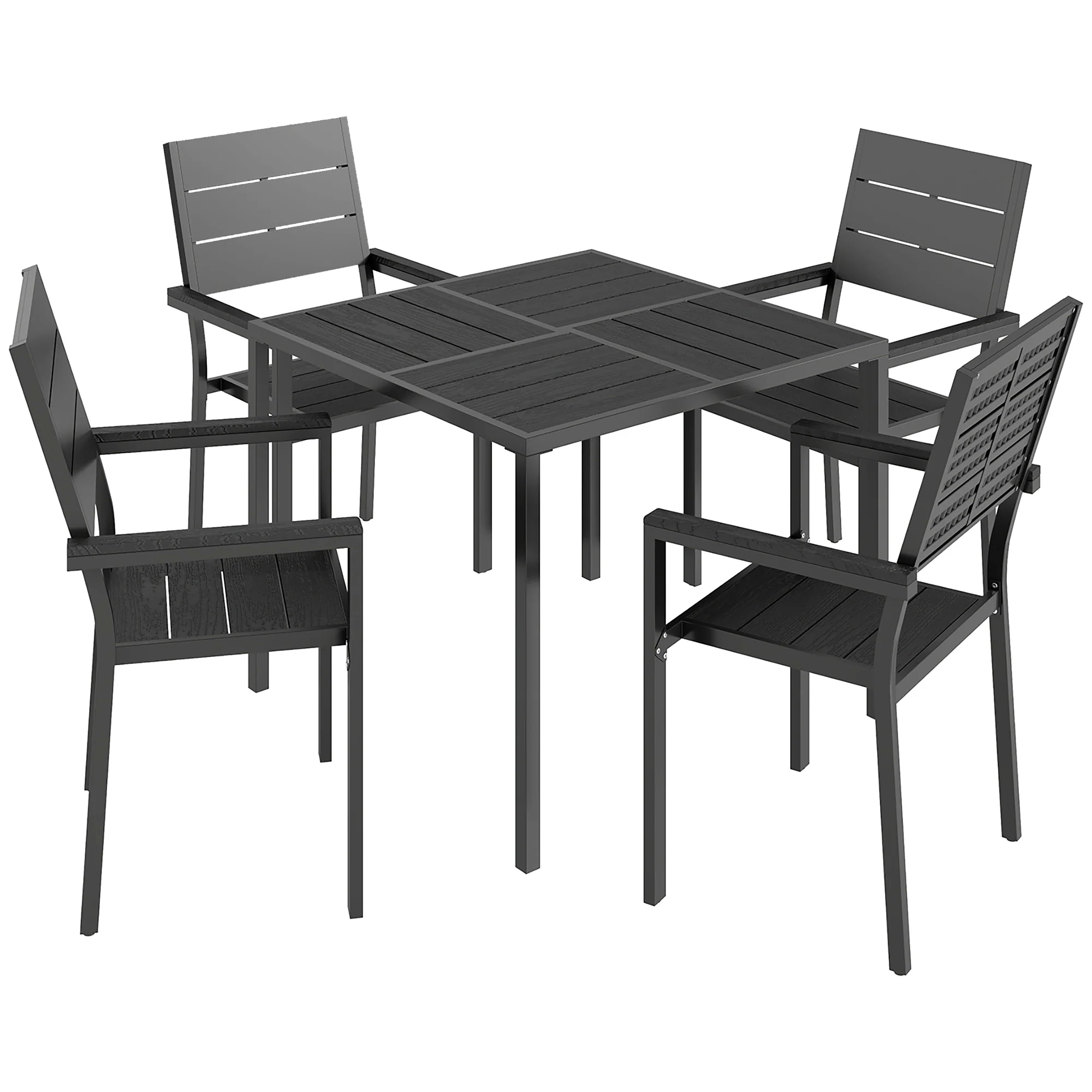 5-Piece Garden Dining Set, Square HDPE Table and Armrest Chairs for 4, Black - Image 12