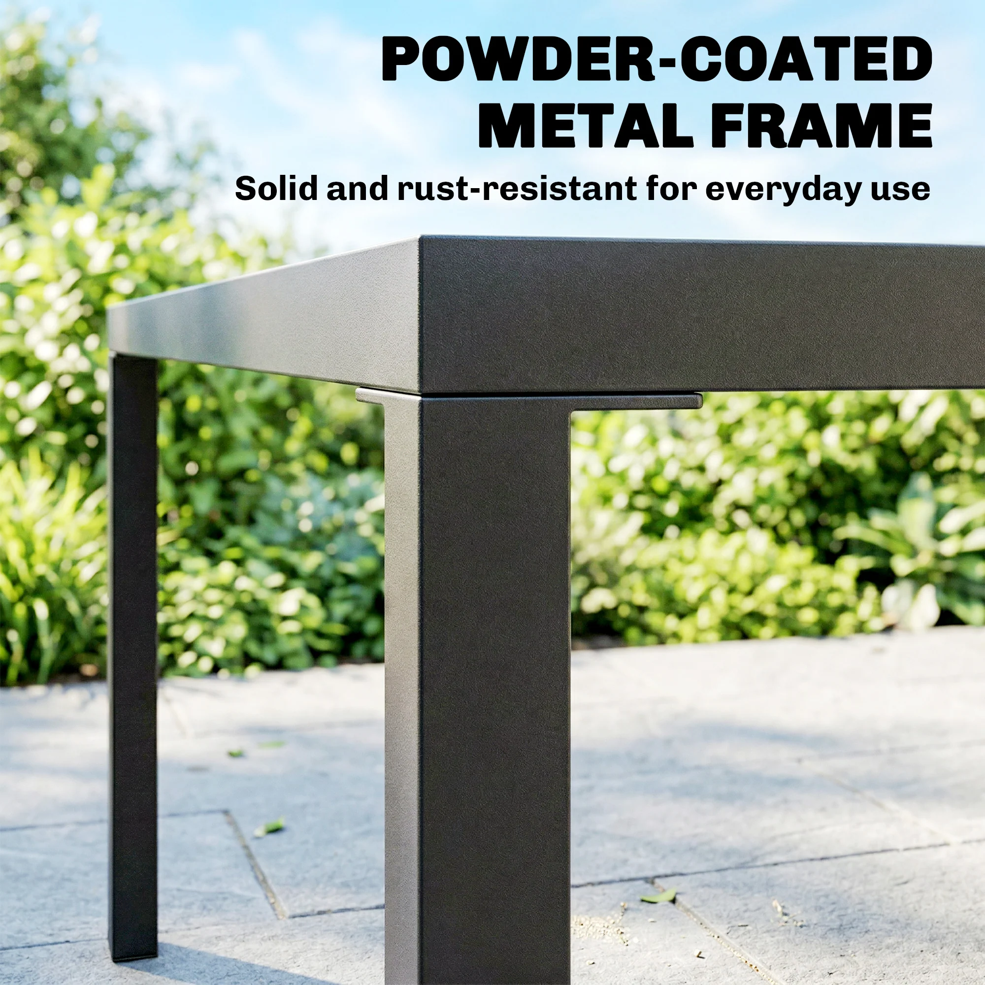 5-Piece Garden Dining Set, Square HDPE Table and Armrest Chairs for 4, Black - Image 7