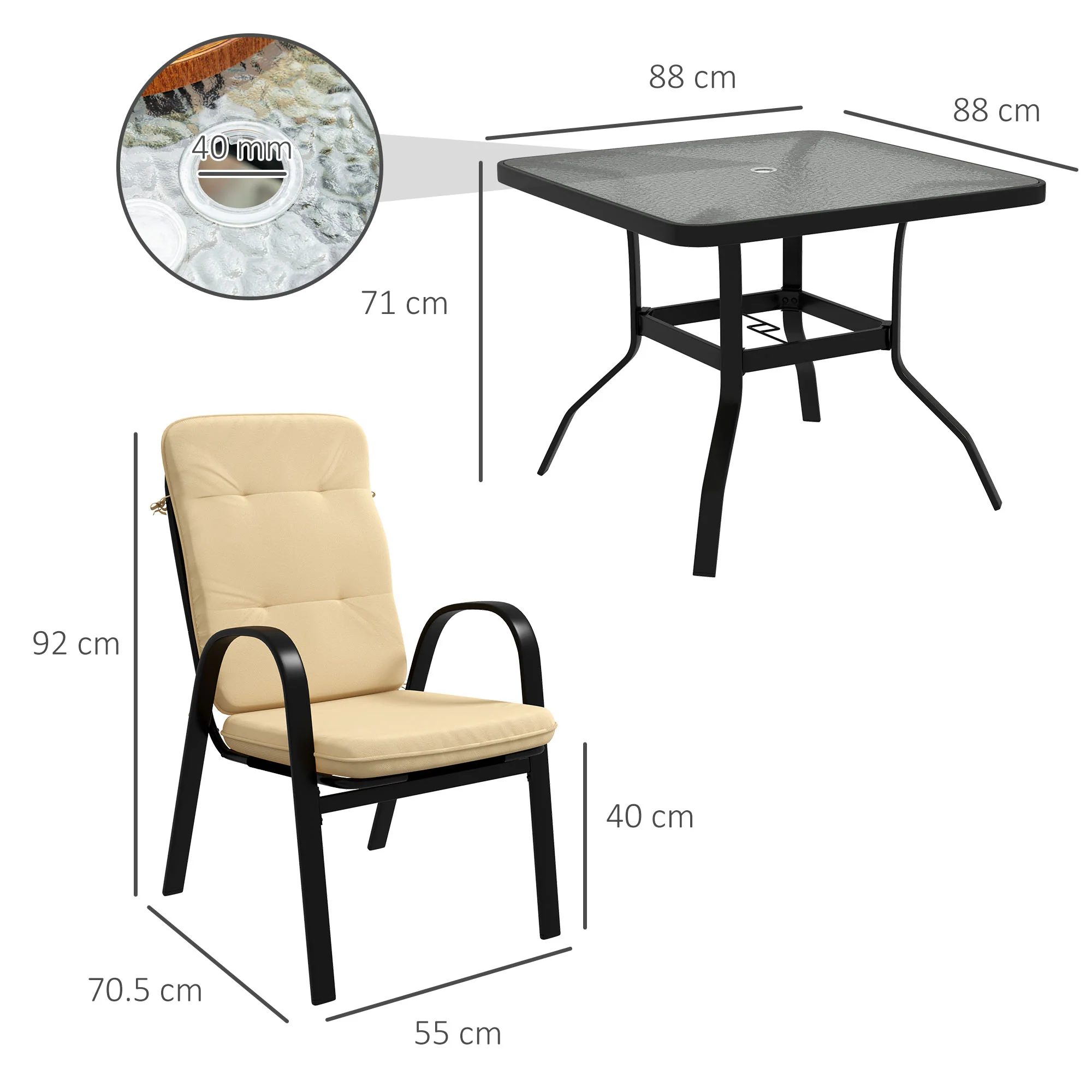 5 Piece Garden Dining Set with Square Glass Table & 4 Cushioned Chairs, Beige - Image 5