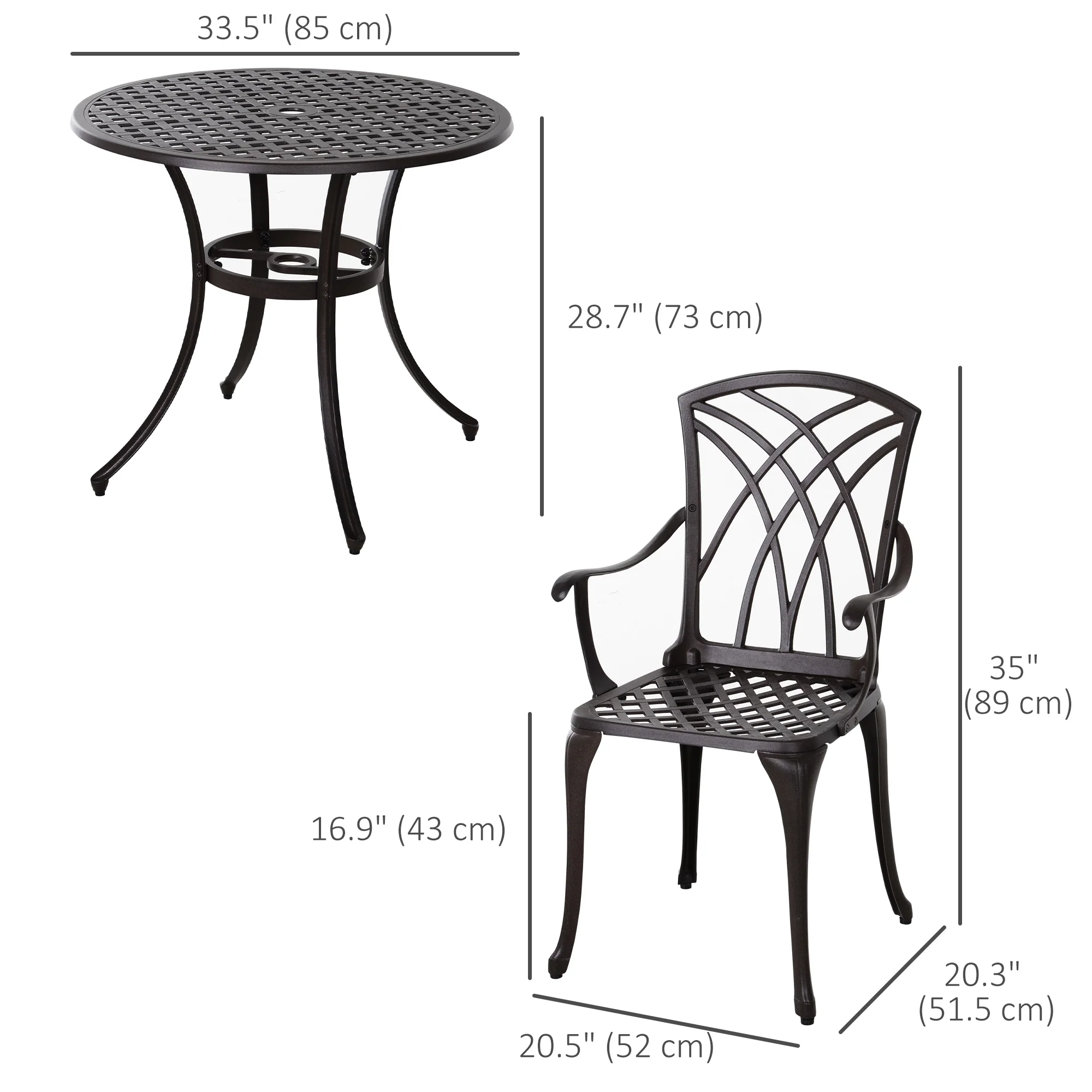 5 Pieces Outdoor Dining Set with Parasol Hole for 4, Aluminium Patio Table & Chairs, Brown - Image 5