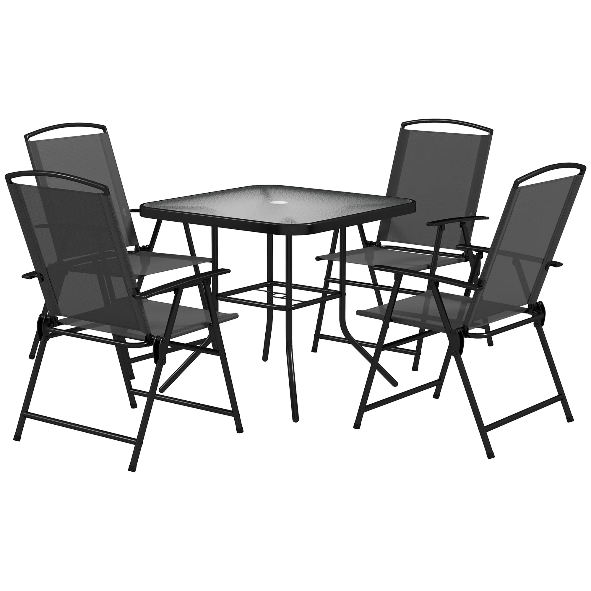 5 Pieces Outdoor Patio Dining Set w/ Glass Top Table & 4 Mesh Folding Chairs, Grey - Image 12