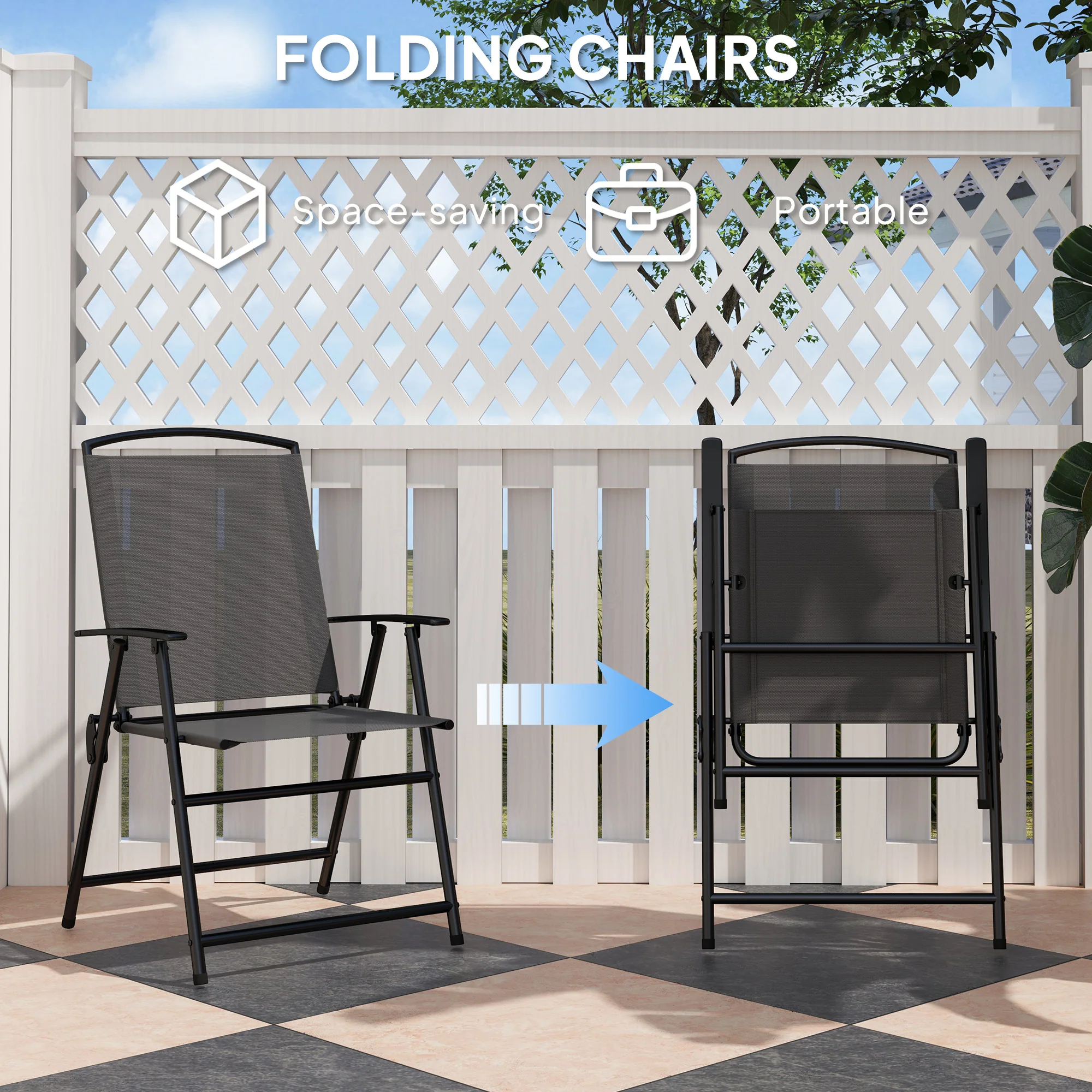 5 Pieces Outdoor Patio Dining Set w/ Glass Top Table & 4 Mesh Folding Chairs, Grey - Image 6