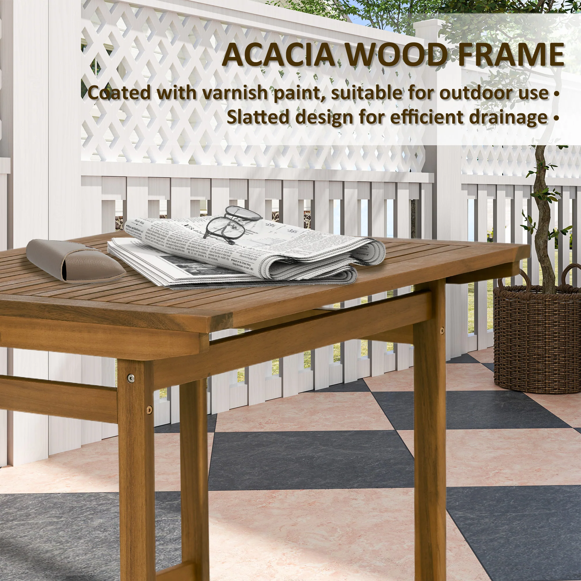 5 Pieces Wood Patio Dining Set, Wheeled Patio Table & Folding Chairs w/ Cushions, Teak - Image 9