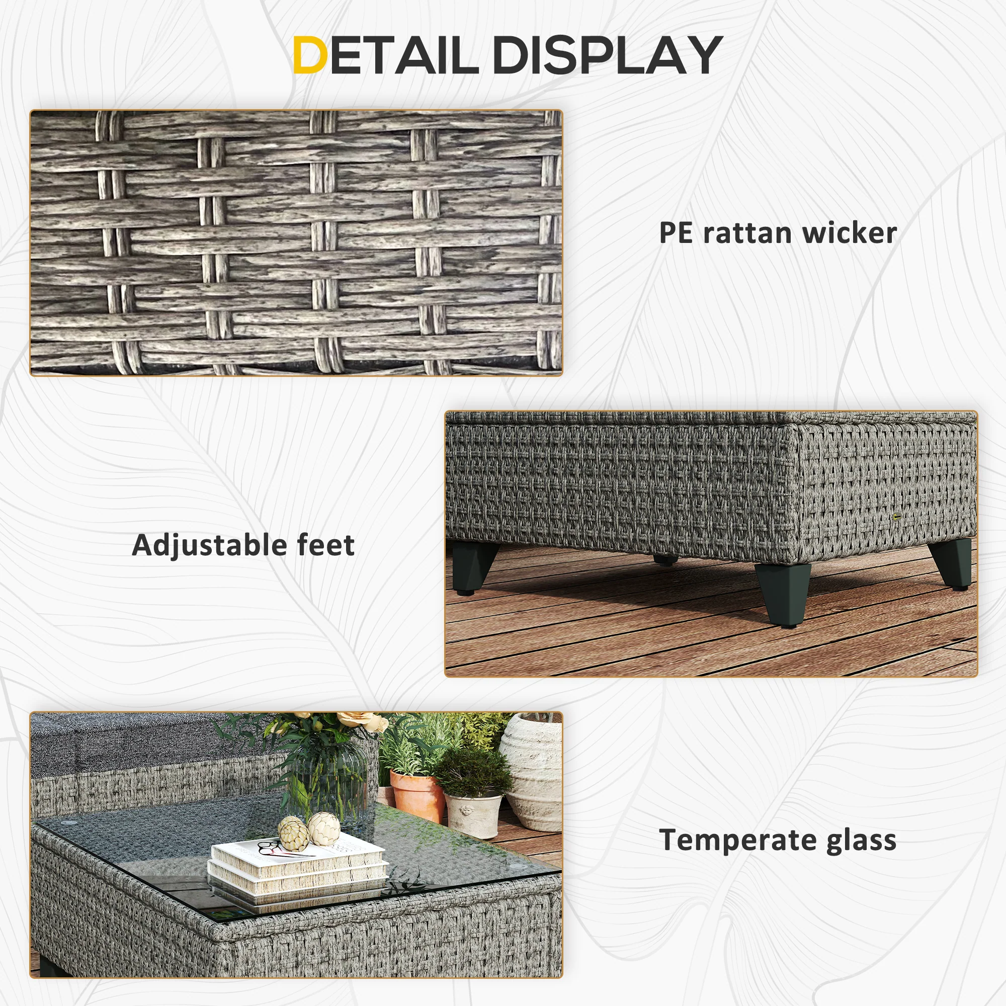 5 Piece PE Rattan Garden Furniture Set with Corner Sofa & Glass Table, Dark Grey - Image 10